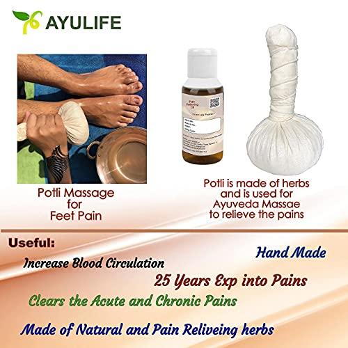Ayulife Ayulife Ayurveda Potli Massage and Ayurveda Pain Relief Oil Combo Pack, Easy to use, Kit usable for 20 massages Suited for Pain in Lower Back, Neck, Cervical, Sciatica, Lumber (Weight 265 gram)