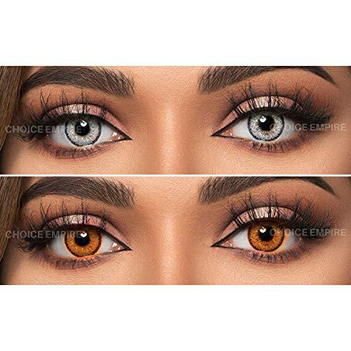 Choice Empire Choice Empire 2 Pair Monthly Colored Contact Lenses Zero Power with Lens Case (Grey-Honey)