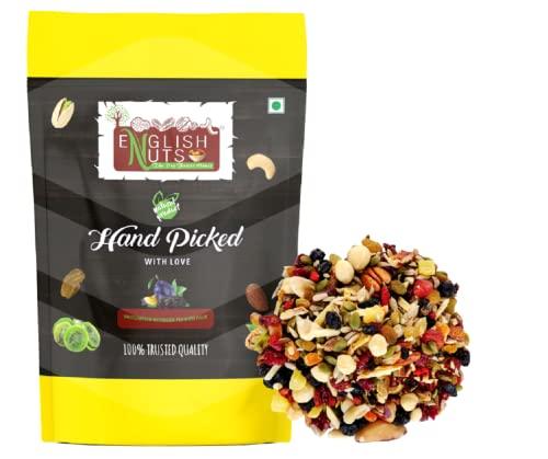 ENGLISH NUTS-THE DRY FRUITS HOUSE English Nuts Premium International Healthy Nut Seeds Trai Mix 1000g, Dried Almonds, Black Raisins, Cashewnuts, Cranberries,Pumpkin Seeds, Flax Seeds Green Raisins,Black Raisins & Walnut Kernels