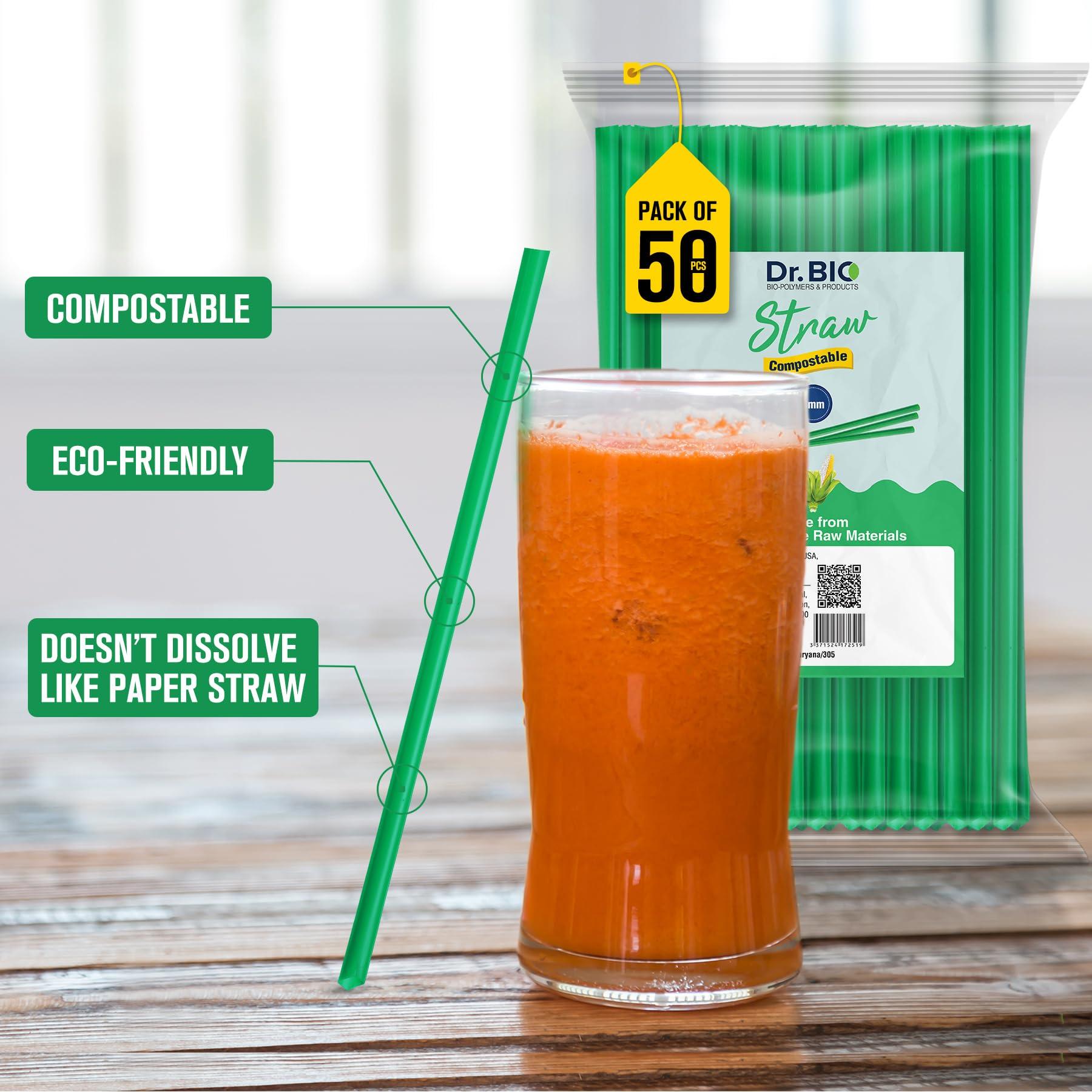 Dr. Bio Dr. Bio Biodegradable Compostable Straw 200Pieces Eco Friendly, Thick Quality, Made of Corn Starch | 2.25 cm x 19 cm | 8 mm (Pack of 2)