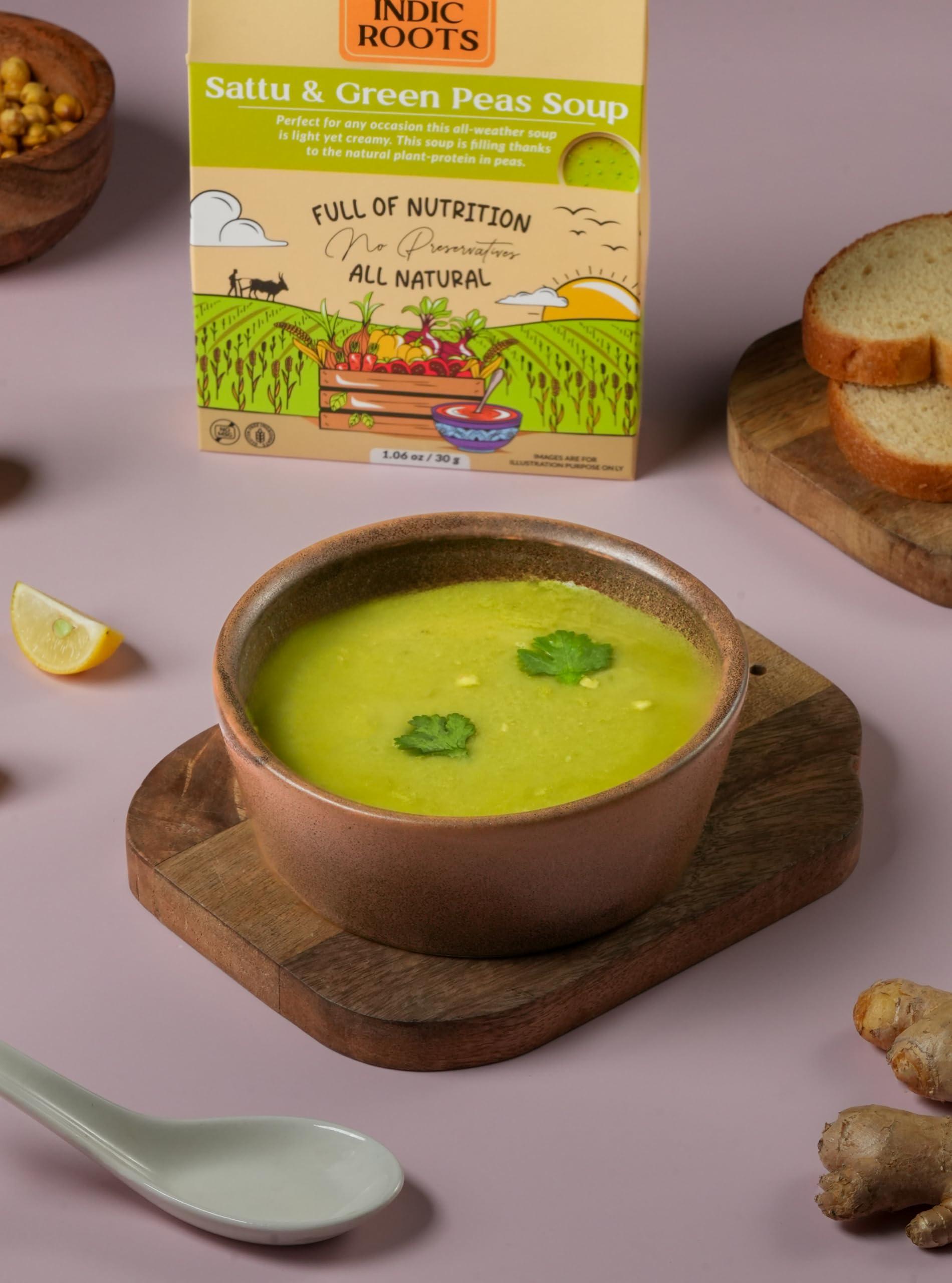 Organic Roots Organic Roots Sattu & Green Peas Instant Soup Packets, Healthy Natural Ready To Cook Vegetable Soup Mix Powder, Pack of 2 (30G Each, 230Ml)