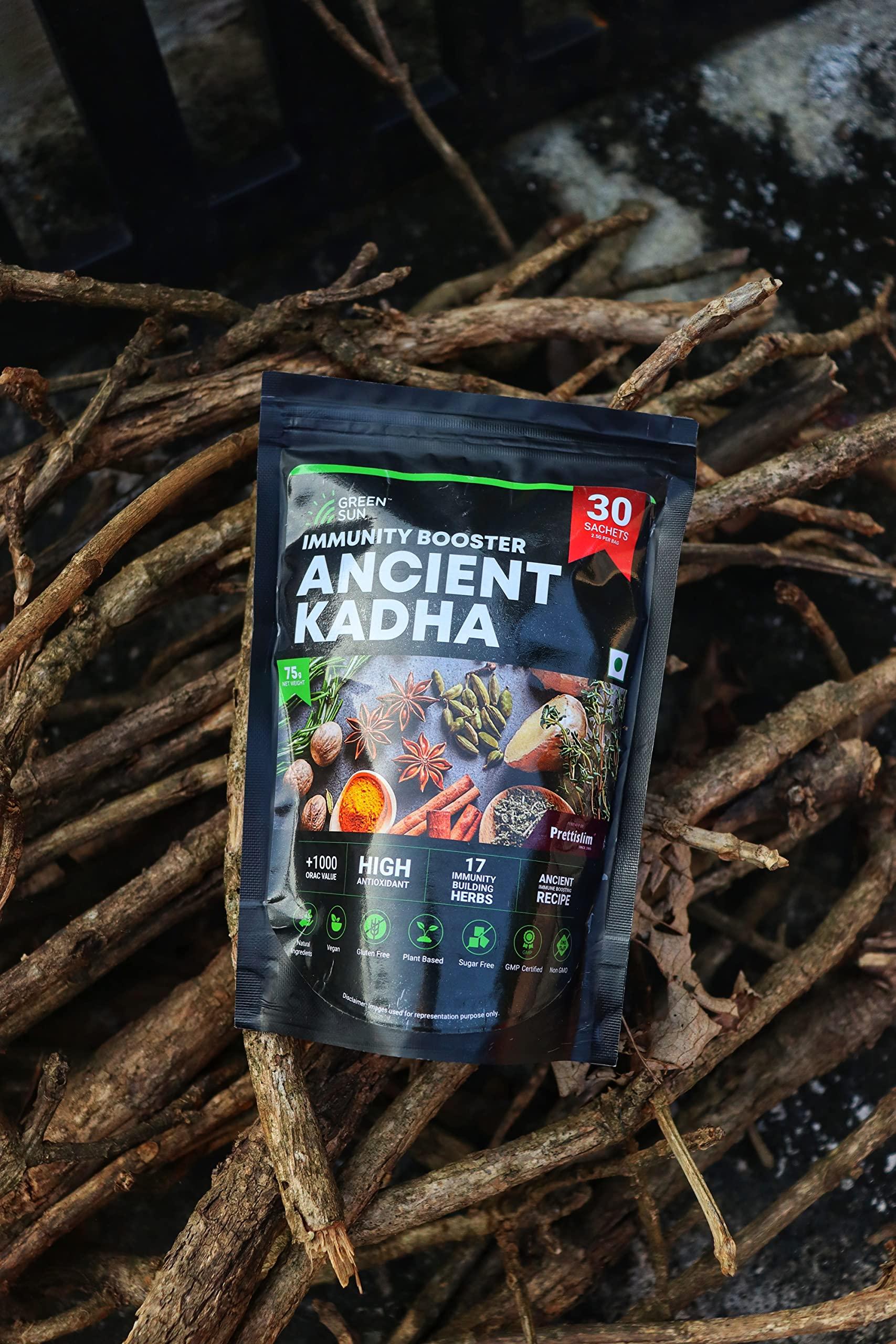 Green Sun GREEN SUN Immunity Booster Ancient KADHA | KADA | Powder | 30 Instant Mix SACHETS | Ayush Recommended Herbal Kwath| Immune Boosting Shots | +1000 ORAC Value