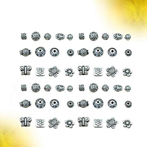 HEALLILY 65pcs Vintage Small Tibetan Silver Alloy Spacer Beads Mixed Pendants Beads Charms for Jewelry Making Art Craft (Silver, Mixed Style)