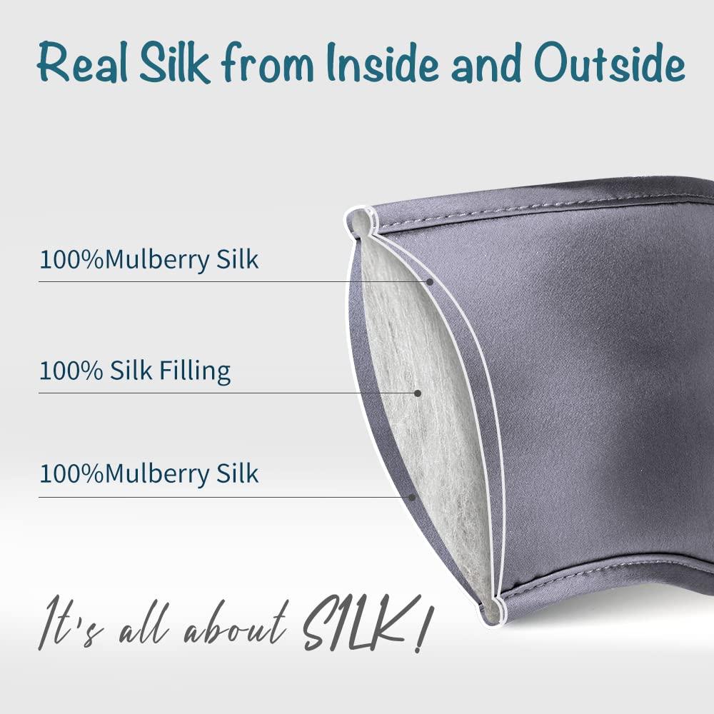 LULUSILK Charcoal Gray: Lulusilk Mulberry Silk Sleep Eye Mask & Blindfold With Elastic Strap/Headband, Soft Eye Cover Eyeshade For Night Sleeping, Travel, Nap (Charcoal Gray)