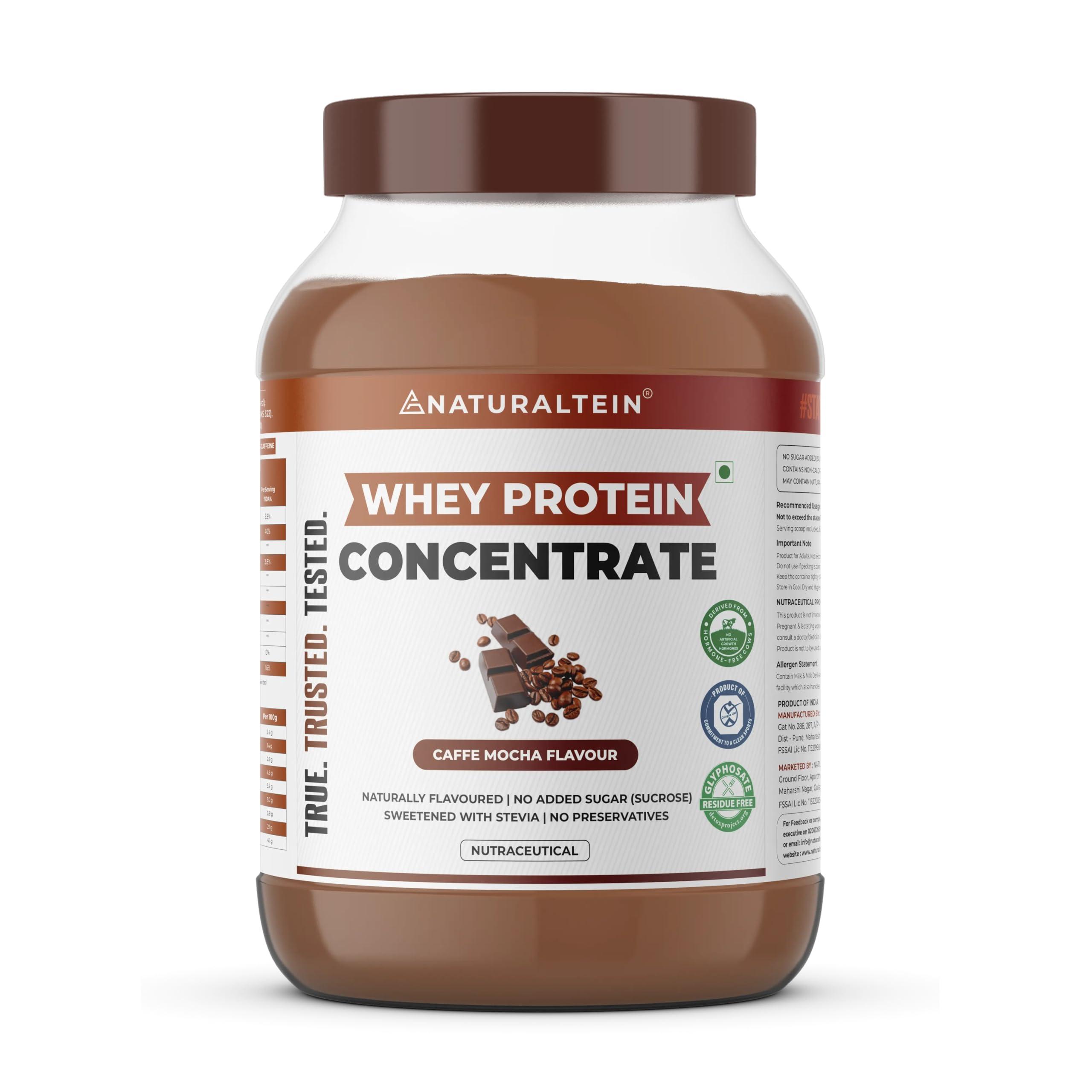 NATURALTEIN NATURALTEIN Natural Whey Protein Concentrate Caffe Mocha - 1 kg (Naturally flavored, Non GMO, No Artificial Sweeteners)