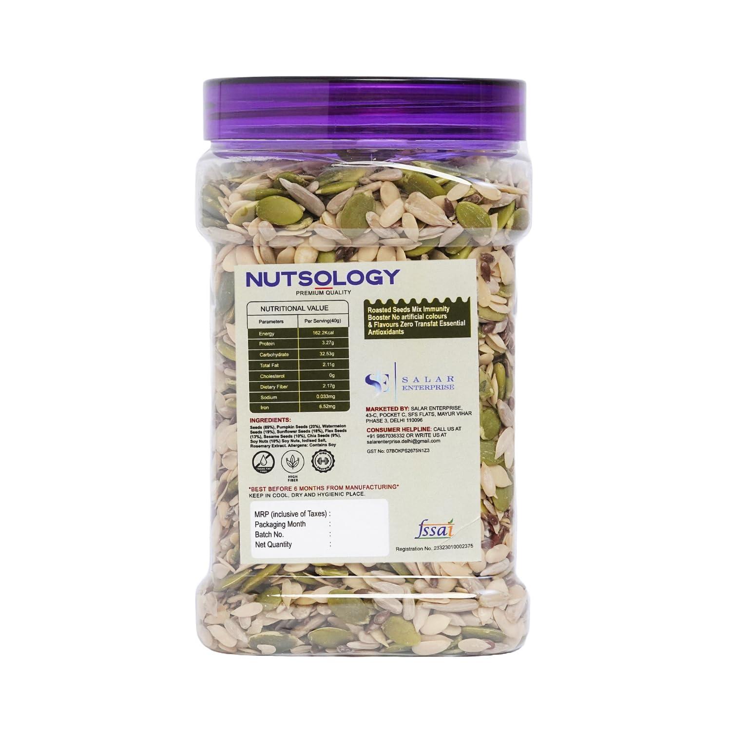 NUTSOLOGY Nutsology Premium Mix Seeds | 500g | 5 in 1 | Roasted Pumpkin, Flax & Sunflower Seed + Raw Watermelon & Muskmelon/Kharbuja Seeds | Healthy