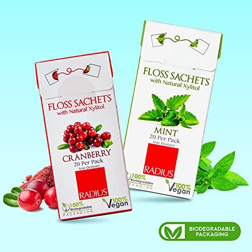 RADIUS RADIUS Vegan Floss Sachets with Natural Xylitol, Cranberry, 20 Count
