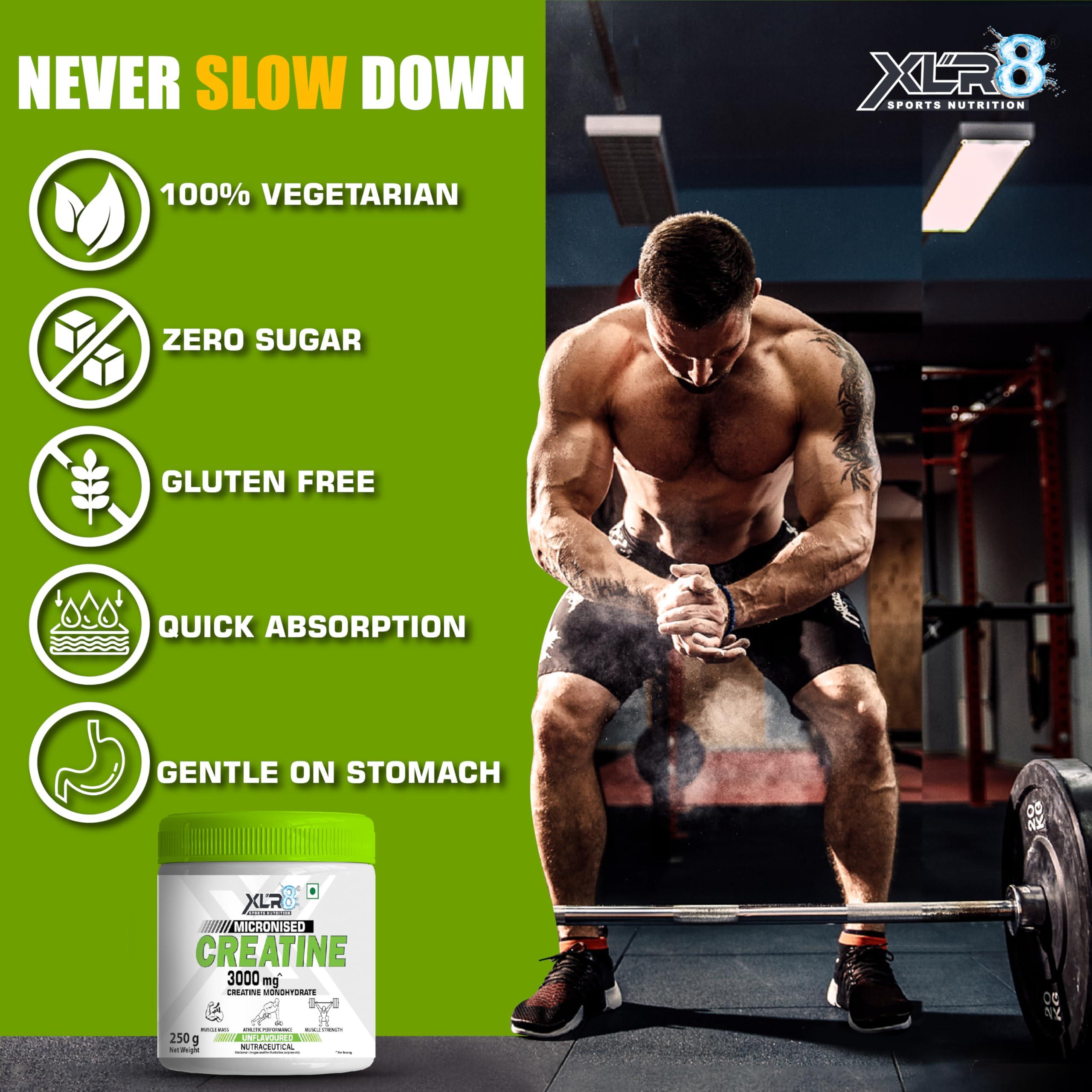 XLR8 XLR8 Creatine Monohydrate Powder Micronized | Unflavored, 250g (83 Servings) | Pre & Post Workout Supplement for Men & Women | Supports Muscle Growth & Energy
