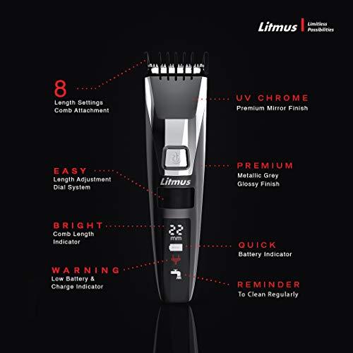 Litmus LITMUS Stubble Pro Corded and Cordless Waterproof Beard Trimmer with Digital LED Display and Fast Charging, 60 Mins Run Time (Black and Grey)