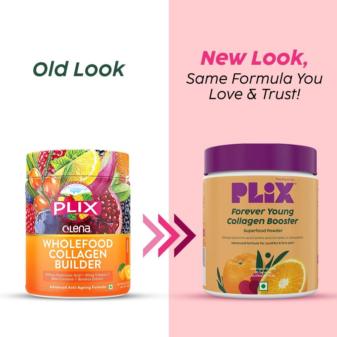 PLIX - THE PLANT FIX PLIX - THE PLANT FIX Collagen Supplement Powder To Support Skin Elasticity, Firmness & Youthful Glow | 100% Plant-Based With Hyaluronic Acid & Vitamin C | For Women & Men | Orange Flavour, Pack Of 1