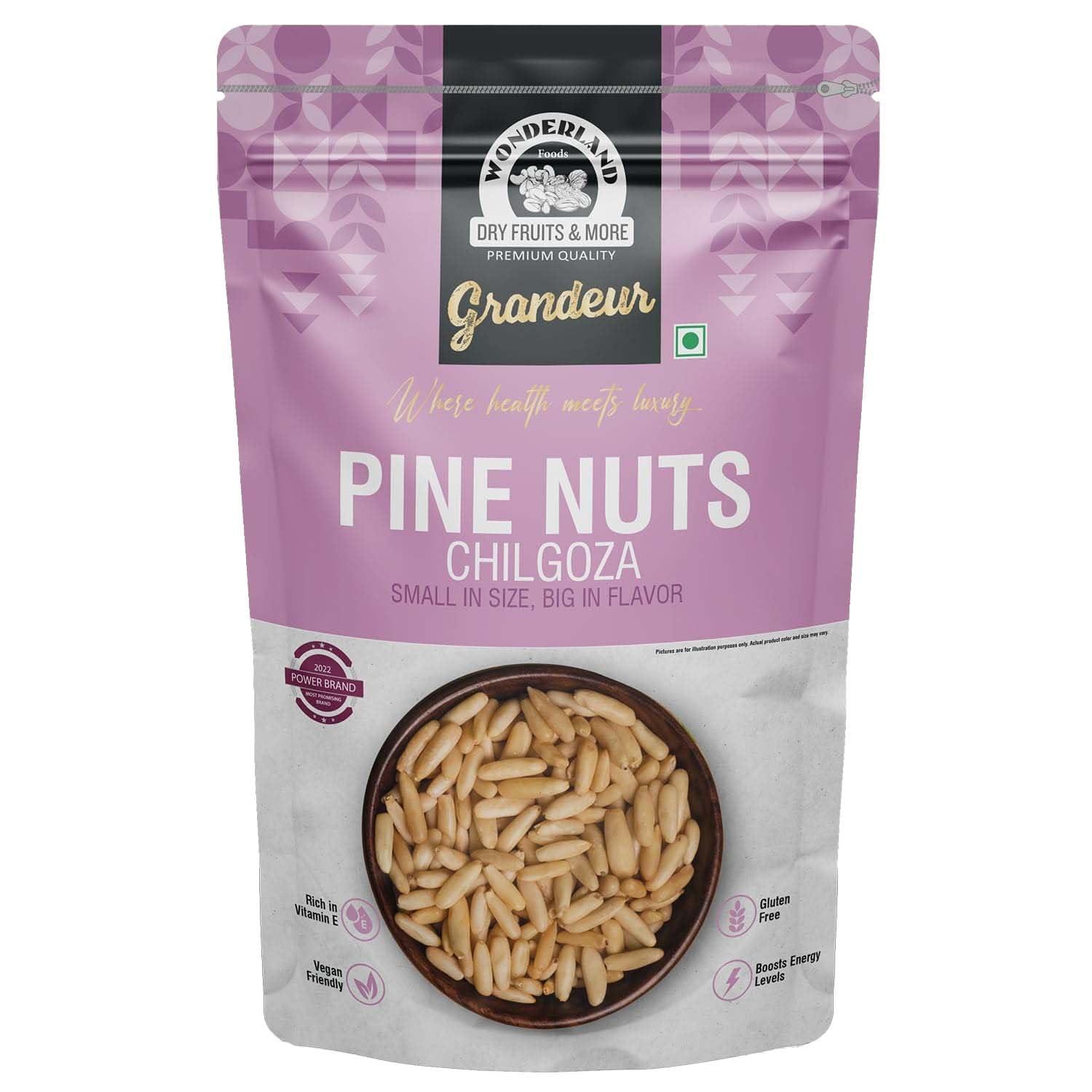 WONDERLAND FOODS (DEVICE) WONDERLAND FOODS Grandeur Premium Pine Nuts 200g Pouch | Chilgoza Dried Fruit | Chilgoza Giri | Chilgoja Seeds | Crunchy Pine Seeds for Eating, Luxury Eatable Snack