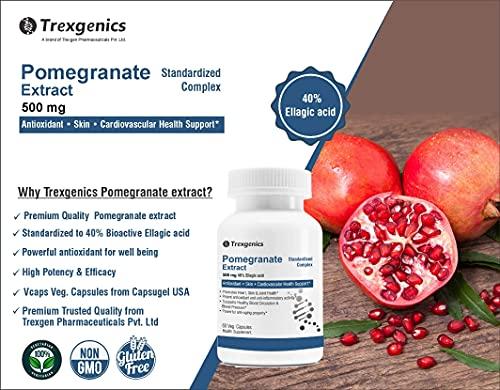 Trexgenics Trexgenics® POMEGRANATE (Bioactive 40% Ellagic acid) Seed Extract 500 mg Antioxidant, Skin Care, Blood circulation, Cardiovascular Health Support (60 Vcaps) (Pack of 3)