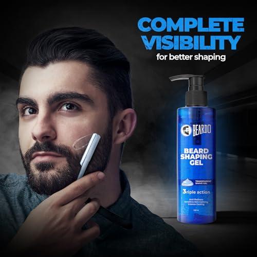 BEARDO Beardo Beard Shaping Gel, 200ml | 3riple Action Transparent Shaving Gel for Men | Shaving gel with Anti-Redness, Calming, Intense Cooling | Suitable for Sensitive Skin