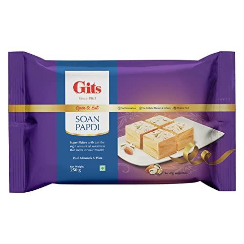 Gits Gits Ready to Eat Desserts Gulab Jamun Tin 1 Kg + Soan Papdi Pack of 2 X 250g