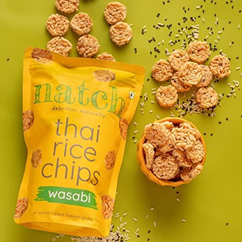 natch Natch Thai Sticky Rice Chips, Gluten Free, Vegan, Party Family Pack, All Natural Crunchy Crackers (Wasabi) 100 Gm