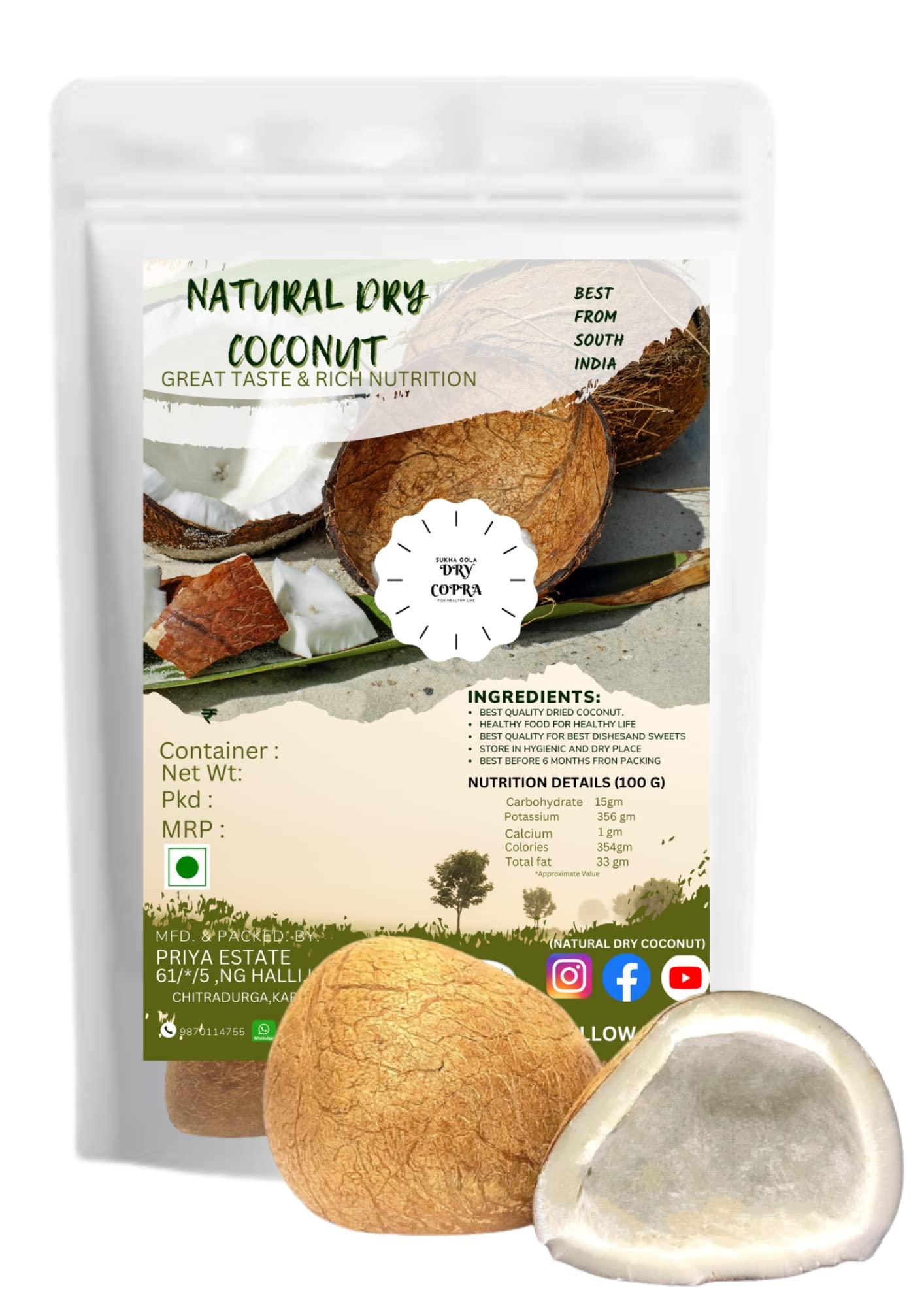 PRIYA ESTATE Natural Dry Coconut ( Natural Sun Dried Dry Copra Best USE for Making Sweets ,PUJA and Dessert ETC ) SUKHA Gola