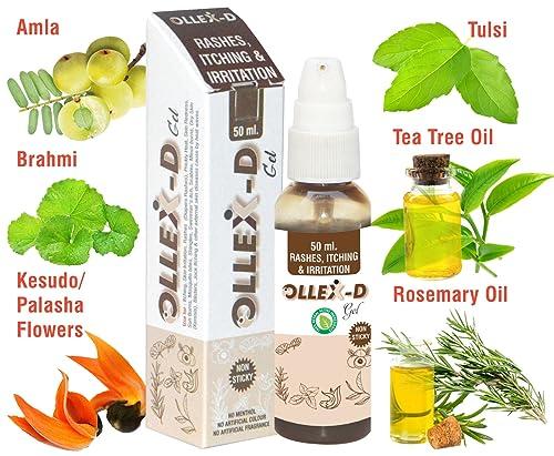 OLLEX-D OLLEX-D Skin Rash Relief Gel - Fast-Acting Soothing Formula for Itching and Redness - Natural Ingredients - Dermatologist Approved - 50ml Pack (5)