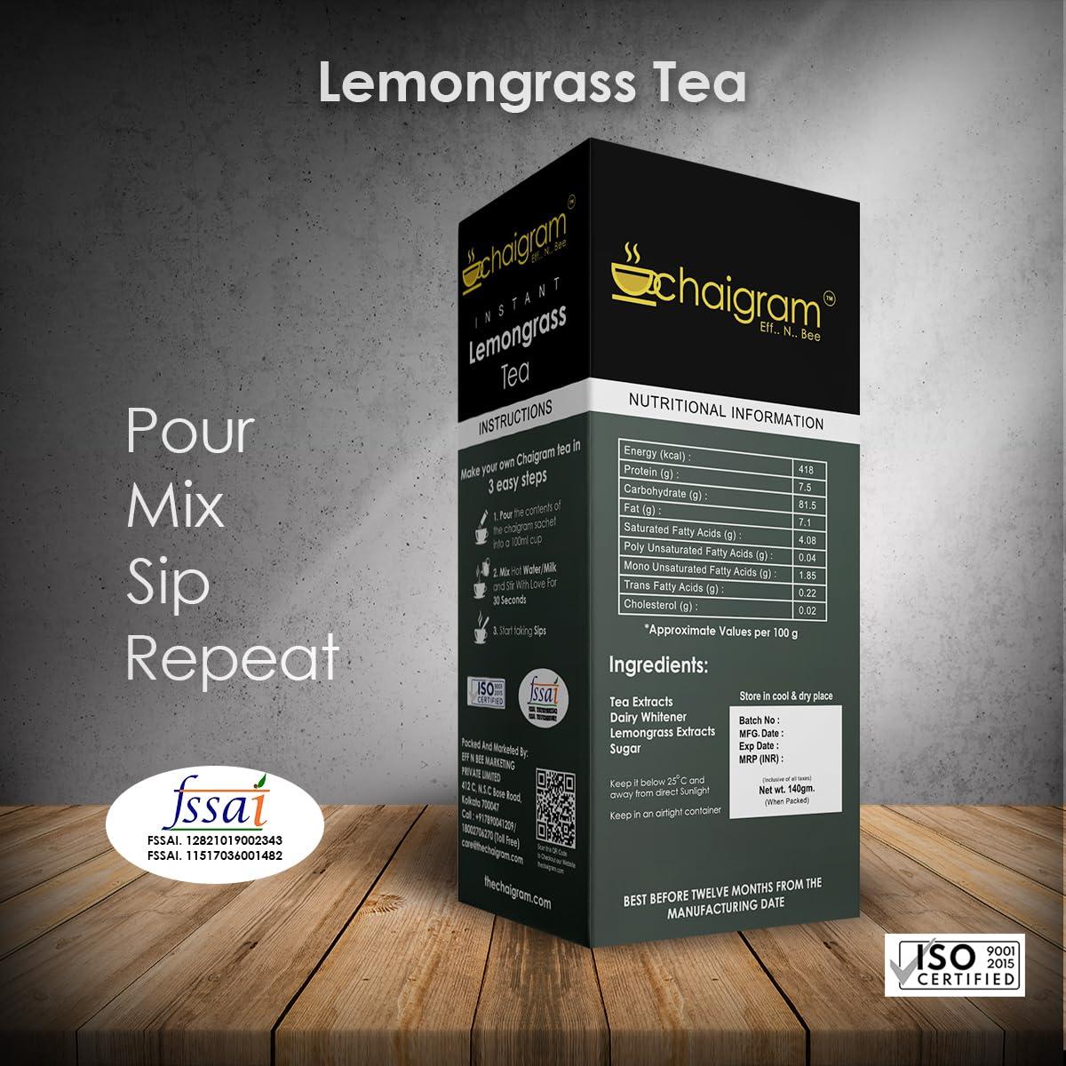 CHAIGRAM CHAIGRAM Cardamom Tea & Lemongrass Tea Instant Tea Premix (10 Sachets each pack, 10 x 14g =140g) Pack of 2