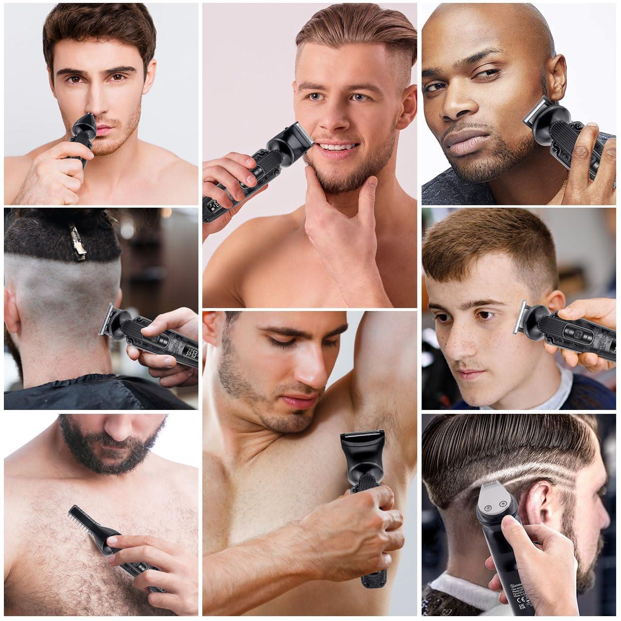 Hatteker Hatteker Beard Trimmer for Men Beard Grooming Kit Hair Clipper Electic Razor Shavers Cordless Waterproof Nose Body Mustache Trimmer 8 in 1 Adjustable Speed