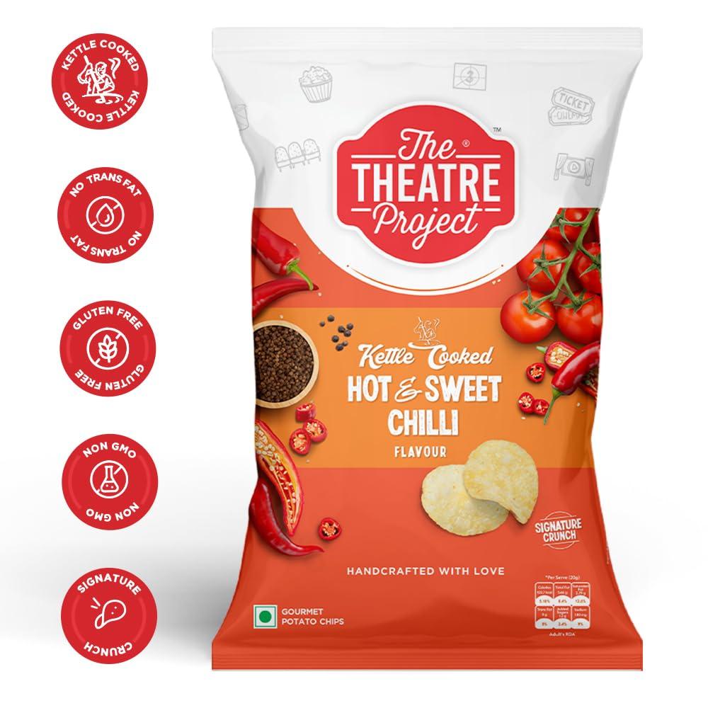 THE THEATRE PROJECT The Theatre Project Kettle Cooked Chips, Hot & Sweet Chilli Chips, Potato Chips, Combo Pack of 5 Pouch, 210g