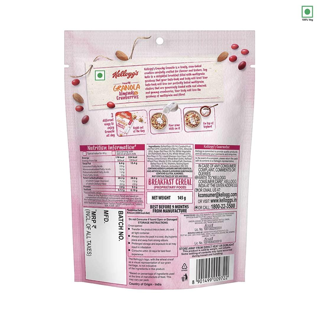 Kellogg\'s Kellogg\'s Crunchy Granola Almonds & Cranberries 140g 24% Multigrain Breakfast Cereal + Kellogg\'s Chocos Fills Double Chocolaty, 3 Grains: Oats, Wheat & Rice, Protein & Vitamin Rich, 0% Maida