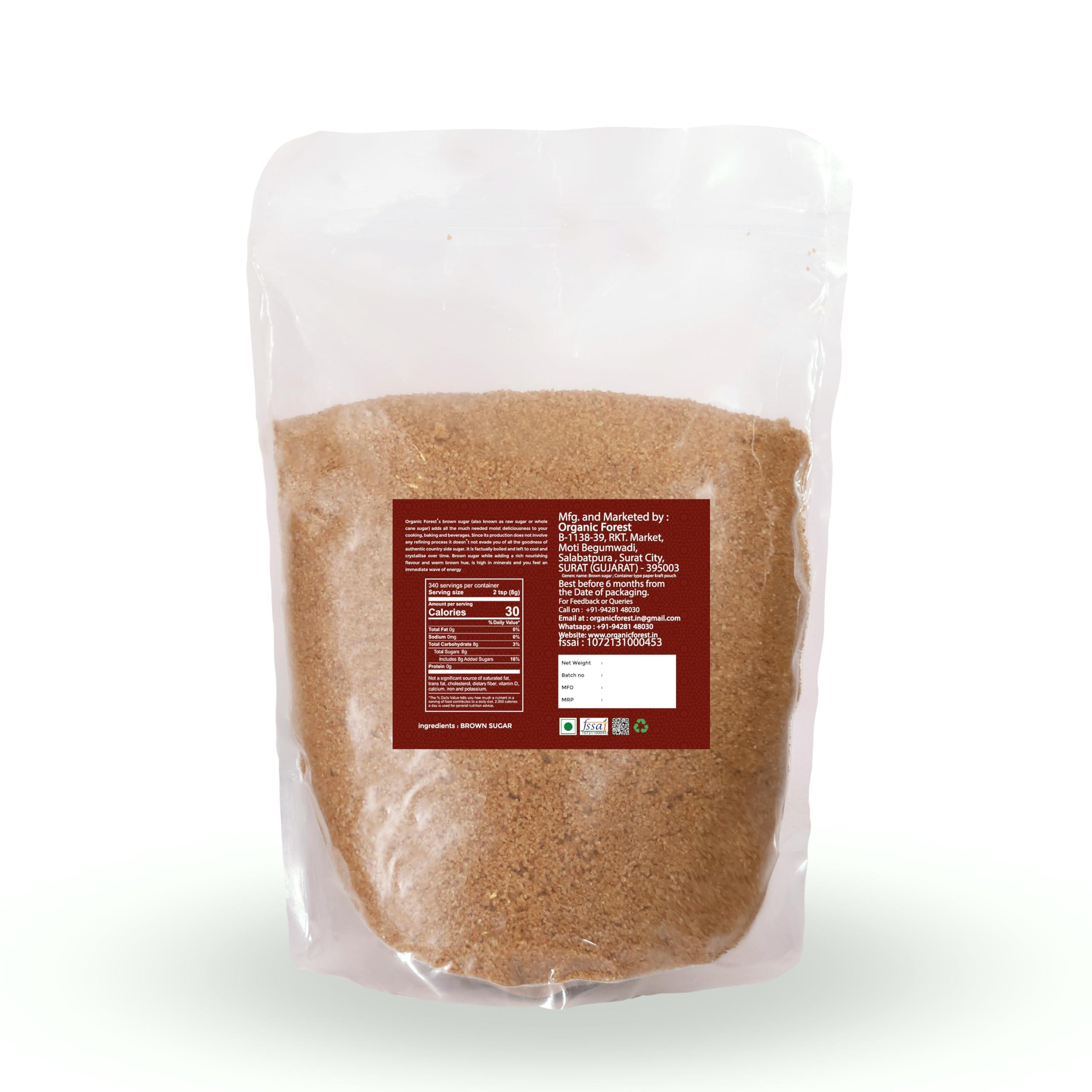 Organic forest Organic Forest Country Side Brown Sugar Mineral Rich And Raw Luscious Sugar 100 % Natural Brown Sugar Standard Zip Lock Pack Of 2000 Gm (1 kg (Pack of 2))