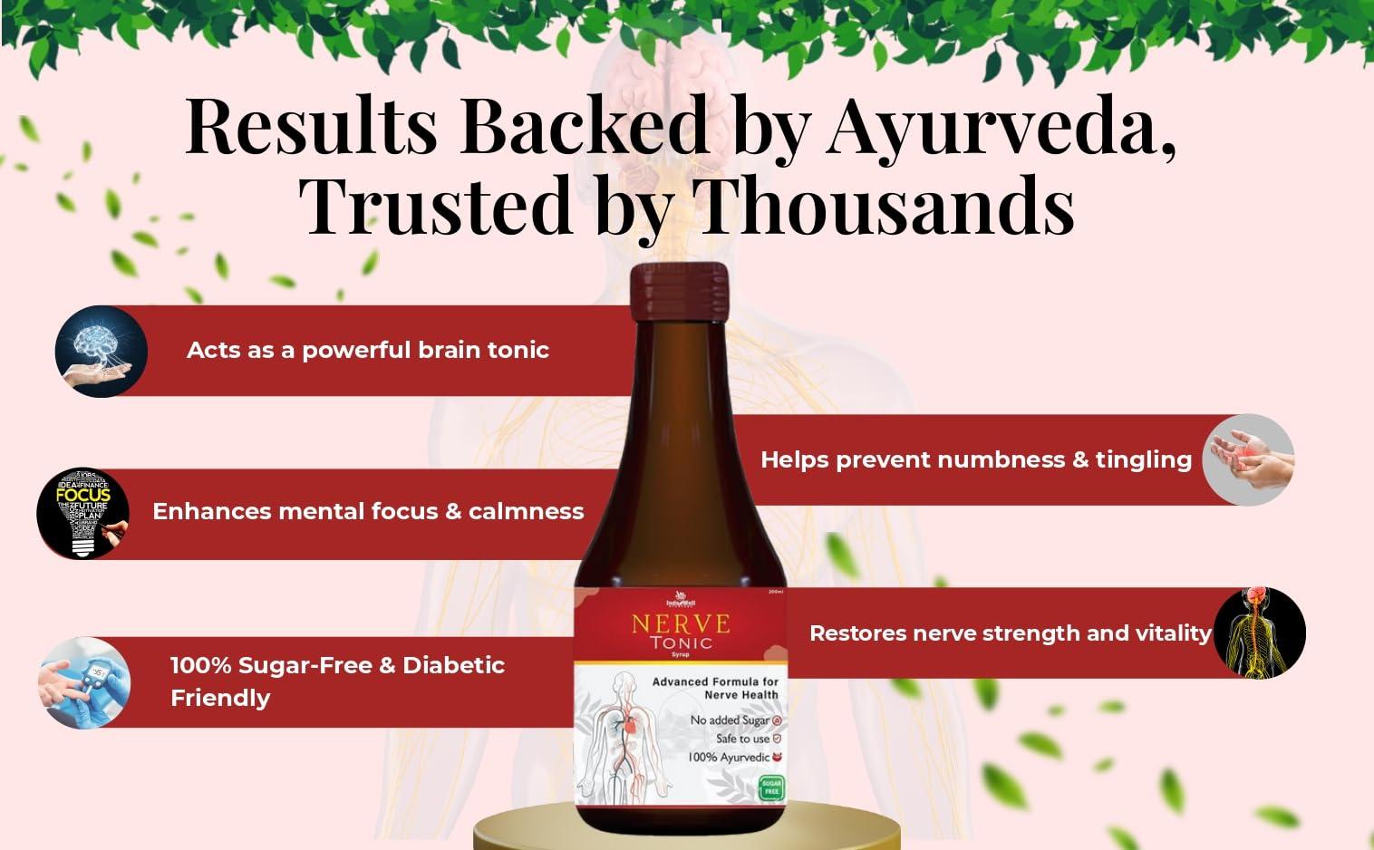 Inds well ayurveda Inds well ayurveda Nerve Tonic Syrup|100% Ayurvedic Nerve Tonic|Ashwagadha, Rasna, Suranjan, & Vach|Nervous System|Pain Killer|Herbal Syrup - 200 G