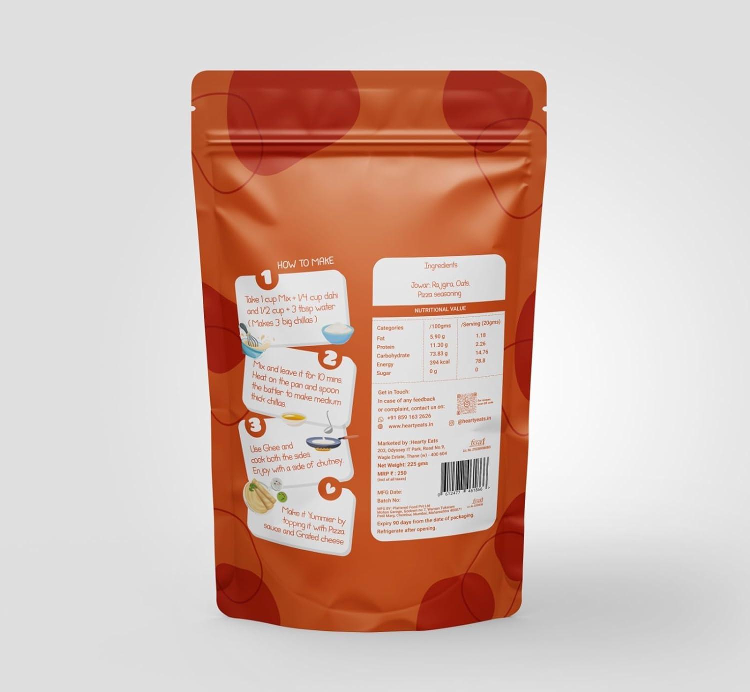 Hearty Eats Hearty Eats Healthy Breakfast Combo Walnut Oats Brownie Pancake Mix,Rajgira Nut And Seed Calcium Mix & Pizza Millet Chilla Mix (Combo Pack of 3)225 Grams Each