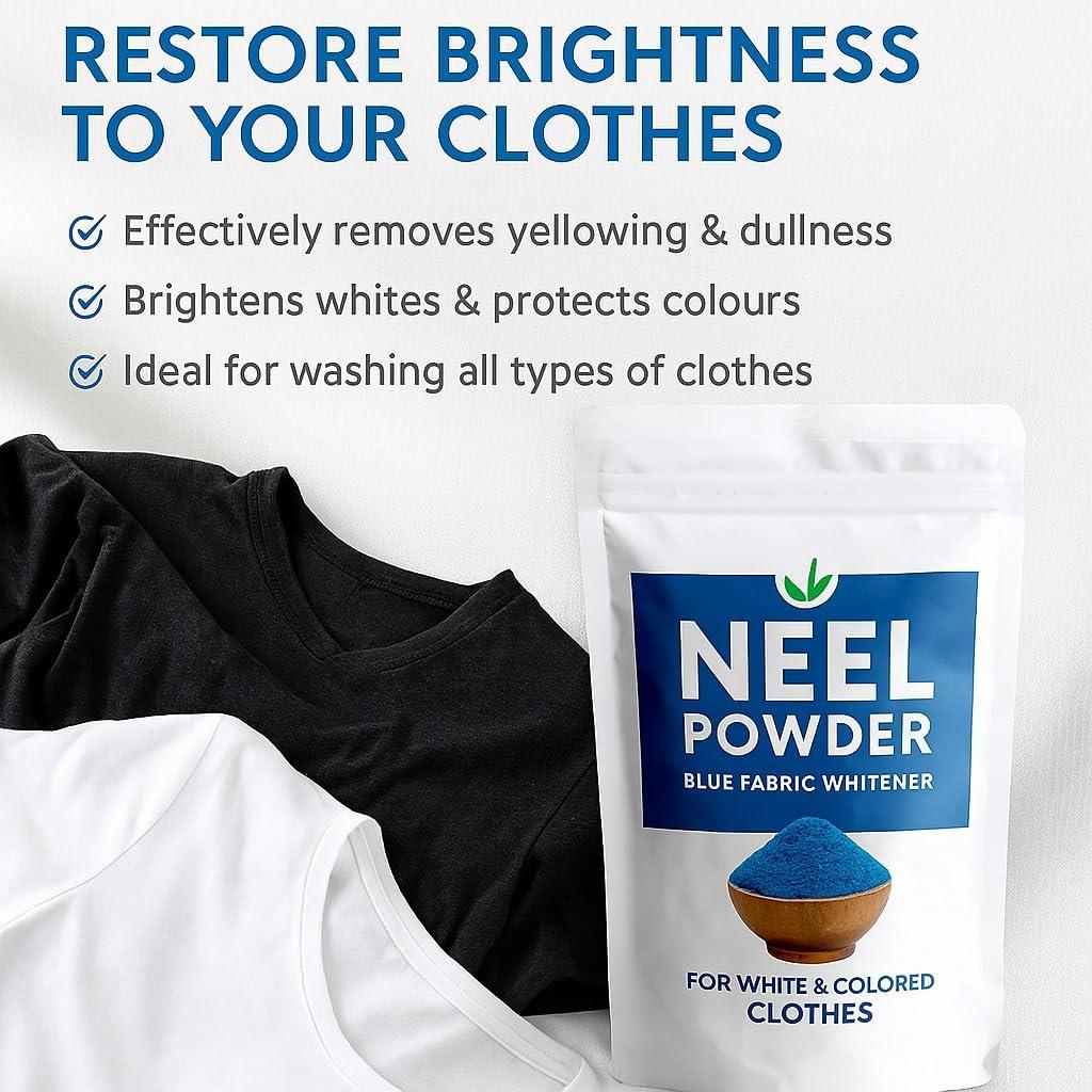 J Organics Jioo Organics Neel Powder Blue Natural Fabric Whitener for White and Colored Clothes | Effective, Safe, and Long-Lasting - 200g