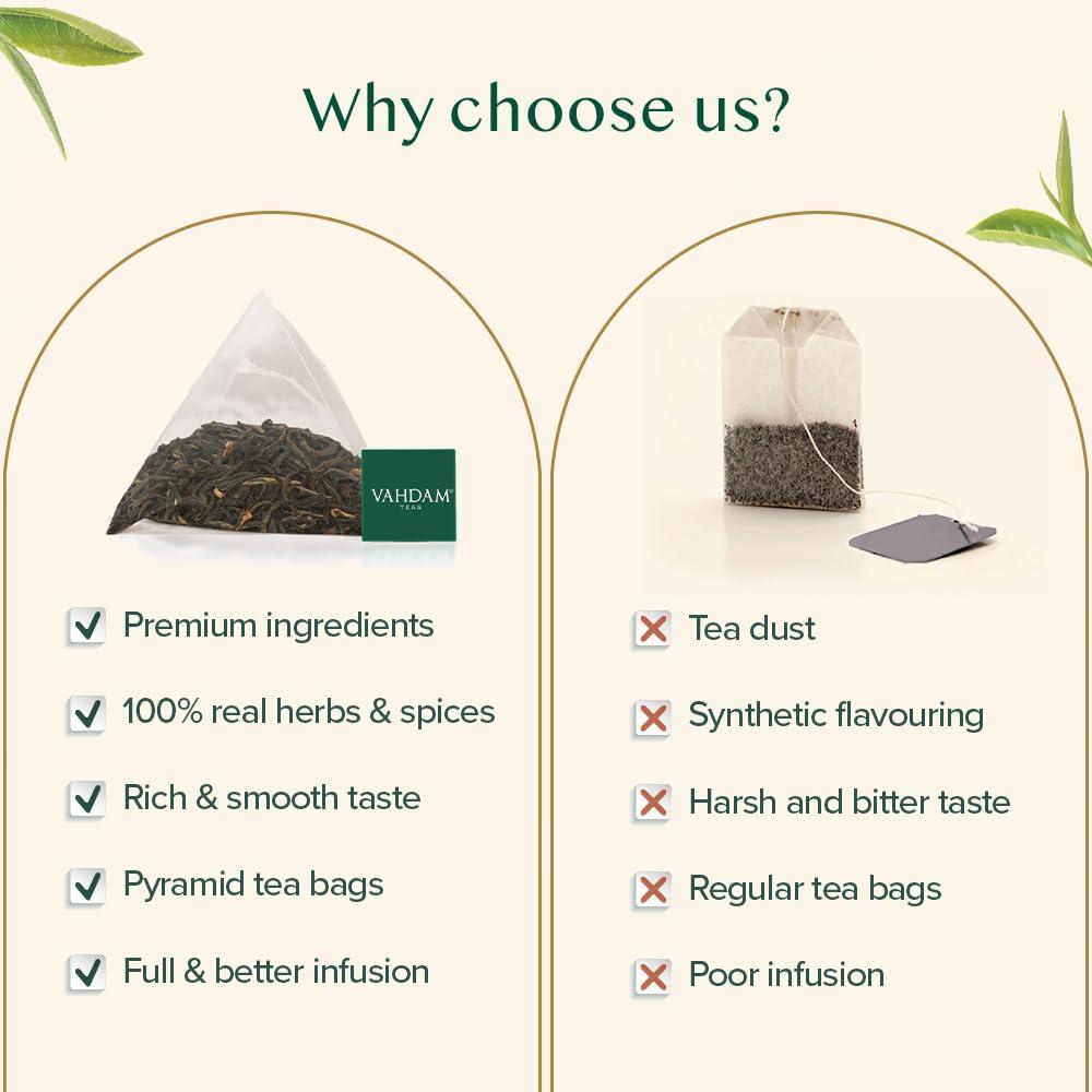 VAHDAM VAHDAM, Organic Darjeeling Black Tea Bags (50 Count) High Caffeine, Non-GMO, Gluten-Free | Strong, Robust & Flavoury | Unblended Second Flush Darjeeling Tea Bags | Resealable Ziplock Pouch