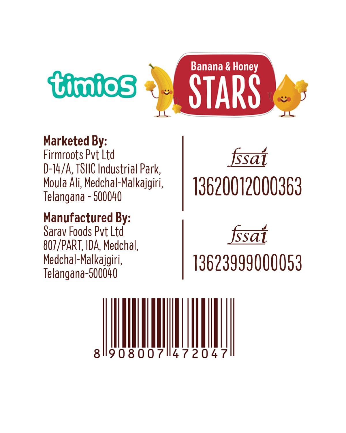 Timios Timios Banana and Honey Stars | Healthy Snacks for Kids | Natural Energy Food Product for Toddlers | Party Snack for School Children 2+ Years | Pack of 12
