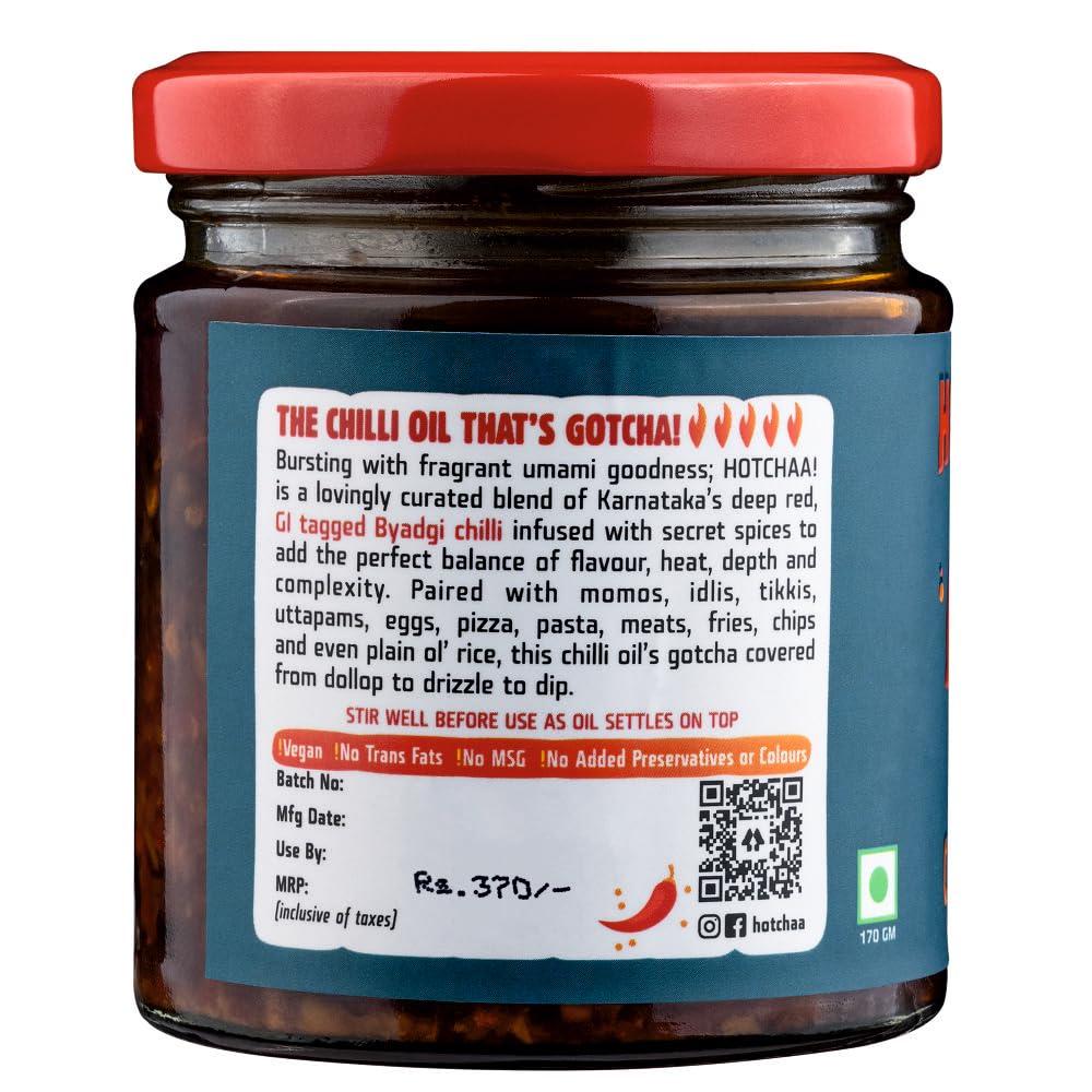 HOTCHAA HOTCHAA Hot Chilli Oil Original - No MSG | Umami Spicy Flavourful Garlicky Aromatic | Vegan | Cooking | Dipping | All Purpose | For Pasta Pizza Noodles Eggs And Momos 170g Hot Chilli Oil