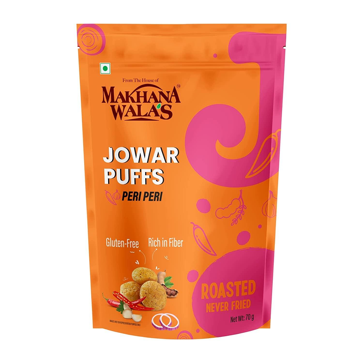 FROM THE HOUSE OF MAKHANAWALA’S Makhanawala’s Jowar Puff Peri Peri Makhana Gluten Free Vegan Healthy Snacks Pack of 3, 70 g Each (Peri Peri)