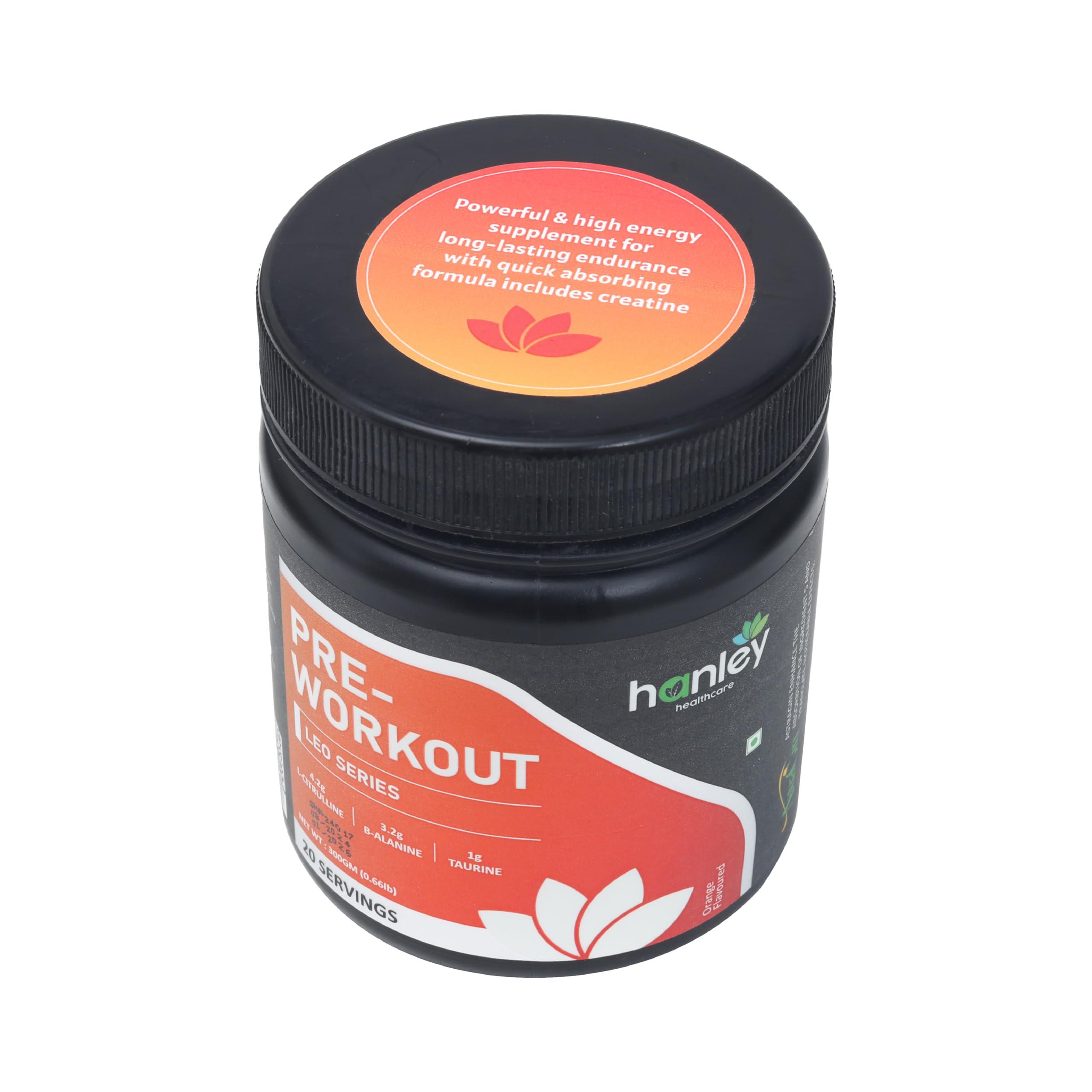 Hanley Healthcare Hanley Leo Pre-Workout with Astragin - Pre Workout Supplement for Men - Orange Flavor (20 Servings, 300g)