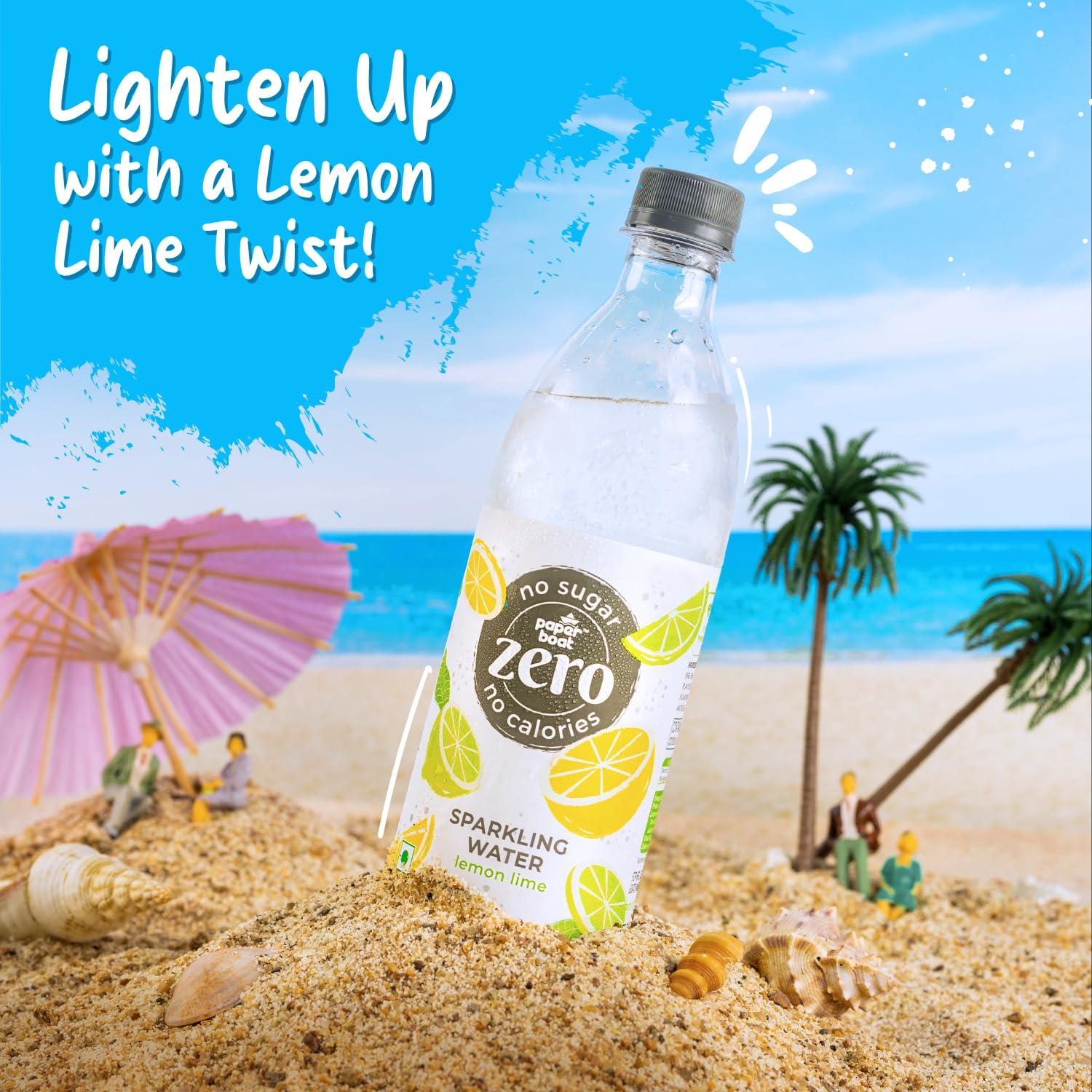 Paper Boat Paper Boat Lemon Lime Sparkling Water, Pack of 6, 600ml Each | Carbonated Water | Zero Sugar, Zero Calories I Sugar Free