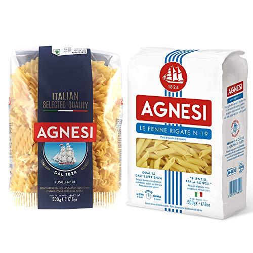 Agnesi Agnesi Penne Pasta 500g + Agnesi Fusilli Pasta 500g, Pack of 1 Each, Made in Italy