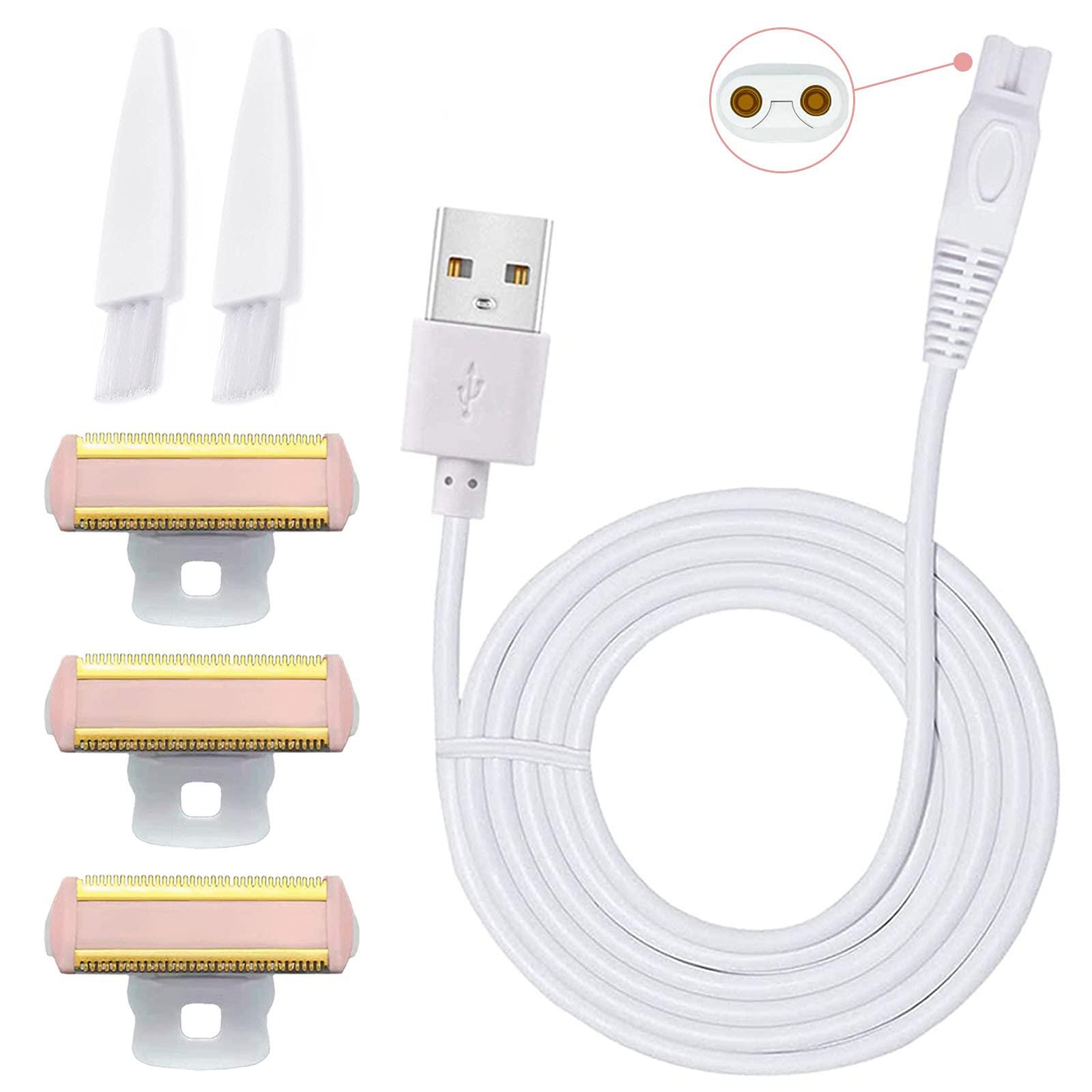 LinMei Women Shaver Replacement Heads and Trimmer USB Charging Cable Compatible with Finishing Touch Flawless Body Rechargeable Ladies Shaver with 2 Cleaning Brushes