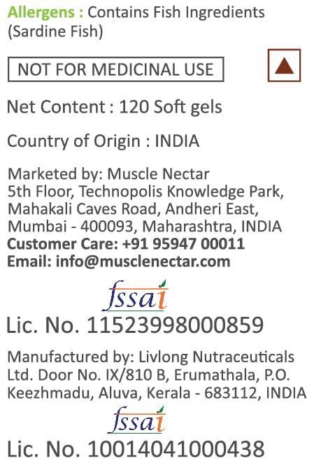 Muscle Nectar Muscle Nectar Omega-3 Fish Oil Supplement, 2000mg per Serving with EPA (360mg) & DHA (240mg) (120 Soft gels)