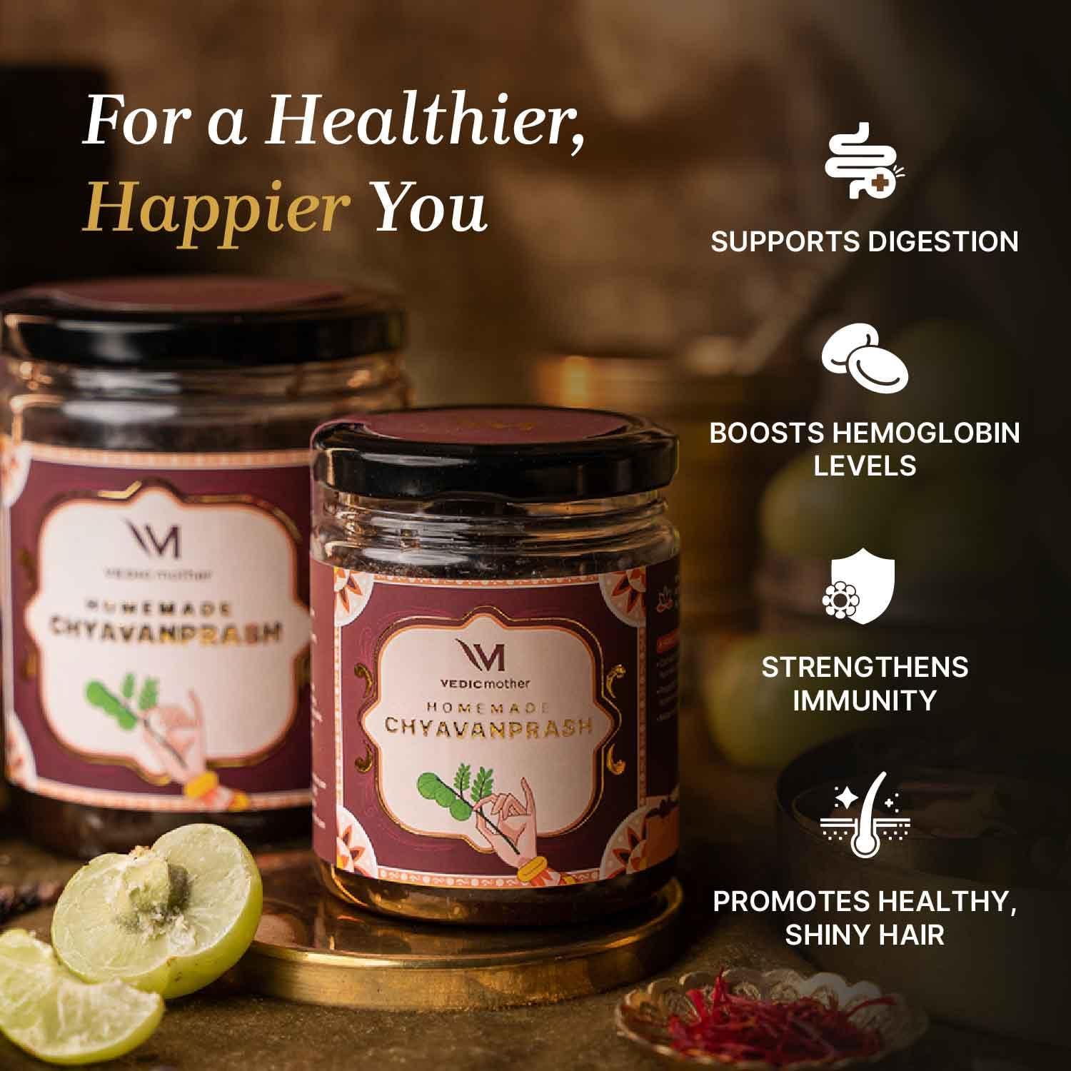 Vedic mother Vedic Mother Homemade Chyawanprash 300GM | 2X Immunity Booster with Zinc Vitamin C, Pure Cow Ghee | Helps Build Strength and Stamina | Made With Hand Picked Ayurvedic Herbs Without Additives