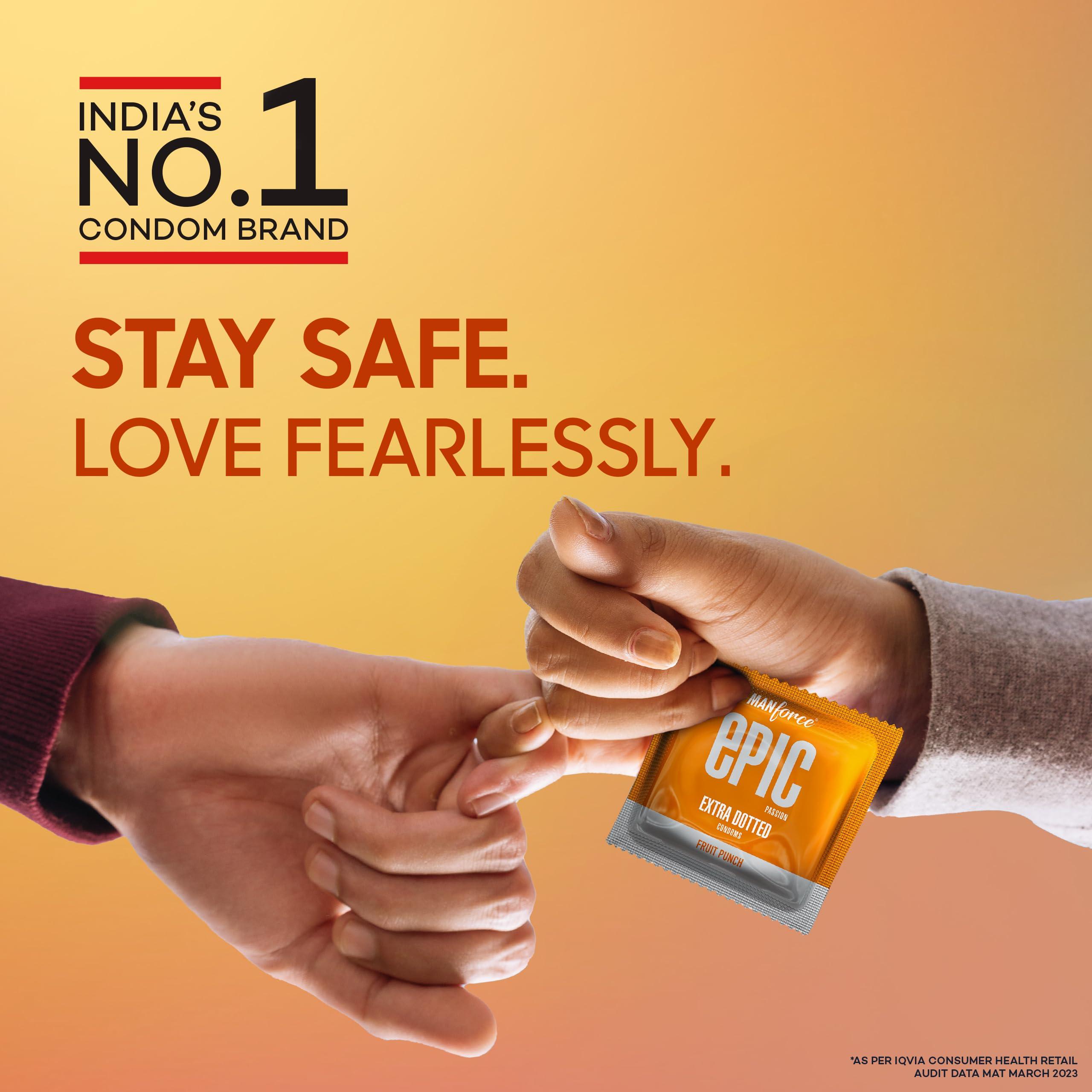 Manforce Manforce Epic Passion | Extra Dotted Condom for Intense Pleasure | Fruit Punch Flavour | 10 Pcs