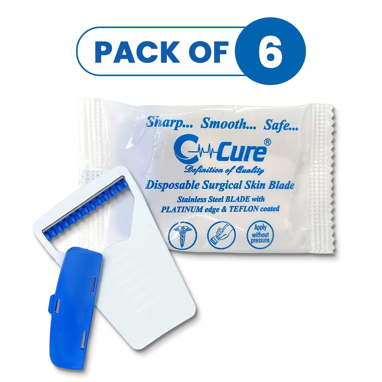 C- Cure Definition of Quality C-Cure Disposable Surgical Skin Blade | Disposable Razor for Safe Body Hair Removal | Surgical Skin and Body Razor For Men & Women | Smooth | Sharp | Safe (Pack of 6)