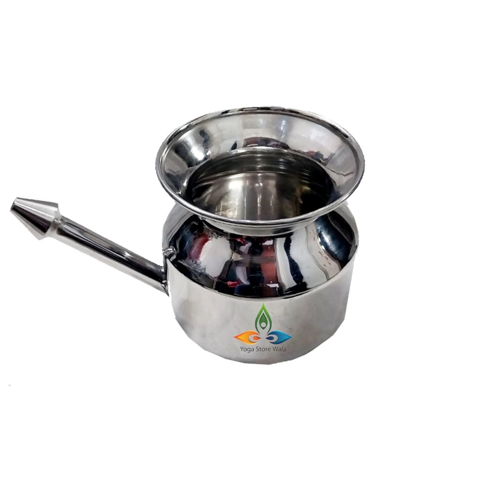 Generic Yoga Store Wala Jal Neti Pot Steel with 1 Rubber Neti, Tongue Cleaner & Eye Wash Cup 2 Pcs (Combo Pack)