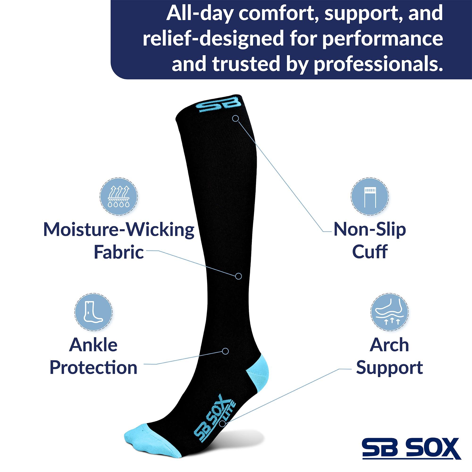 SB SOX SB SOX Lite Compression Socks (15-20mmHg) for Men & Women - Best Stockings for Running, Medical, Athletic, Edema, Diabetic, Varicose Veins, Travel, Pregnancy, Shin Splints, Nursing. (Black/Blue, S/M)