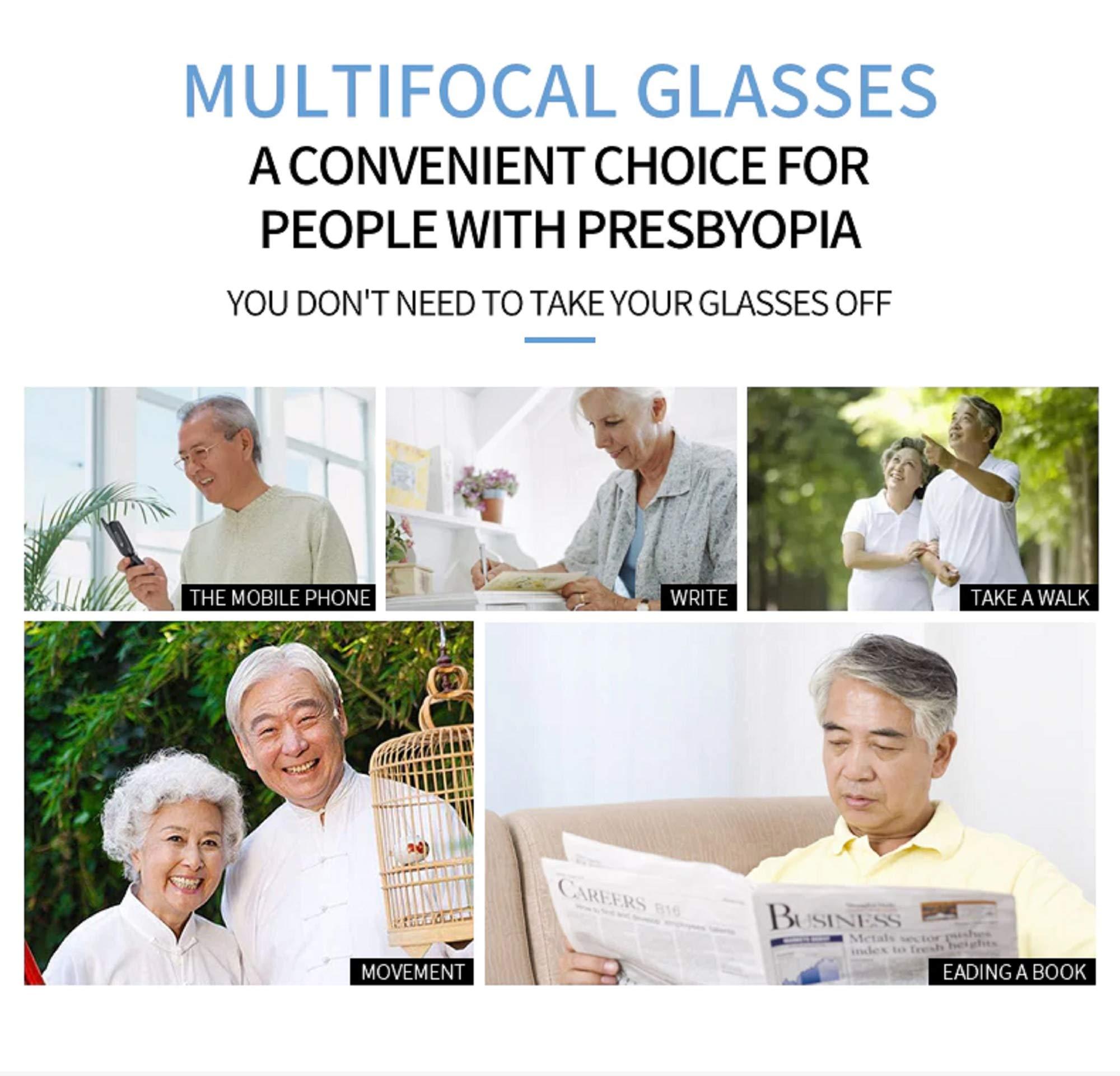 AUGEN AUGEN by VisionsIndia Anti Glare Blue Cut Multi Focus Progressive Rimless Reading Glasses For Men Women Black 3 Powers in 1 (+2.00, Large)