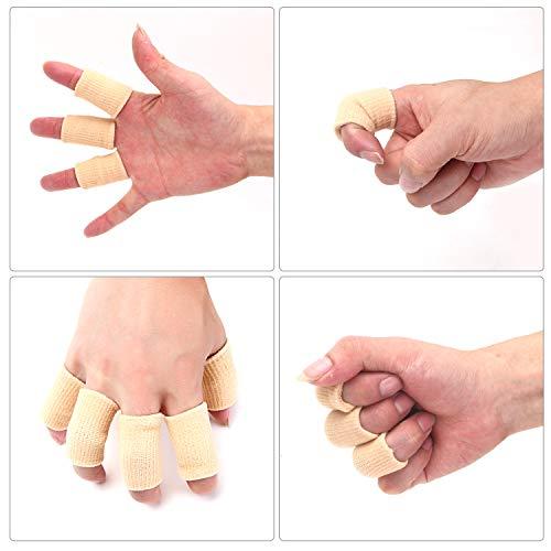 Senkary Senkary 20 Pieces Finger Sleeves Protectors Thumb Brace Support Elastic Compression Protector for Relieving Pain, Arthritis,Trigger Finger, Sports (Beige)