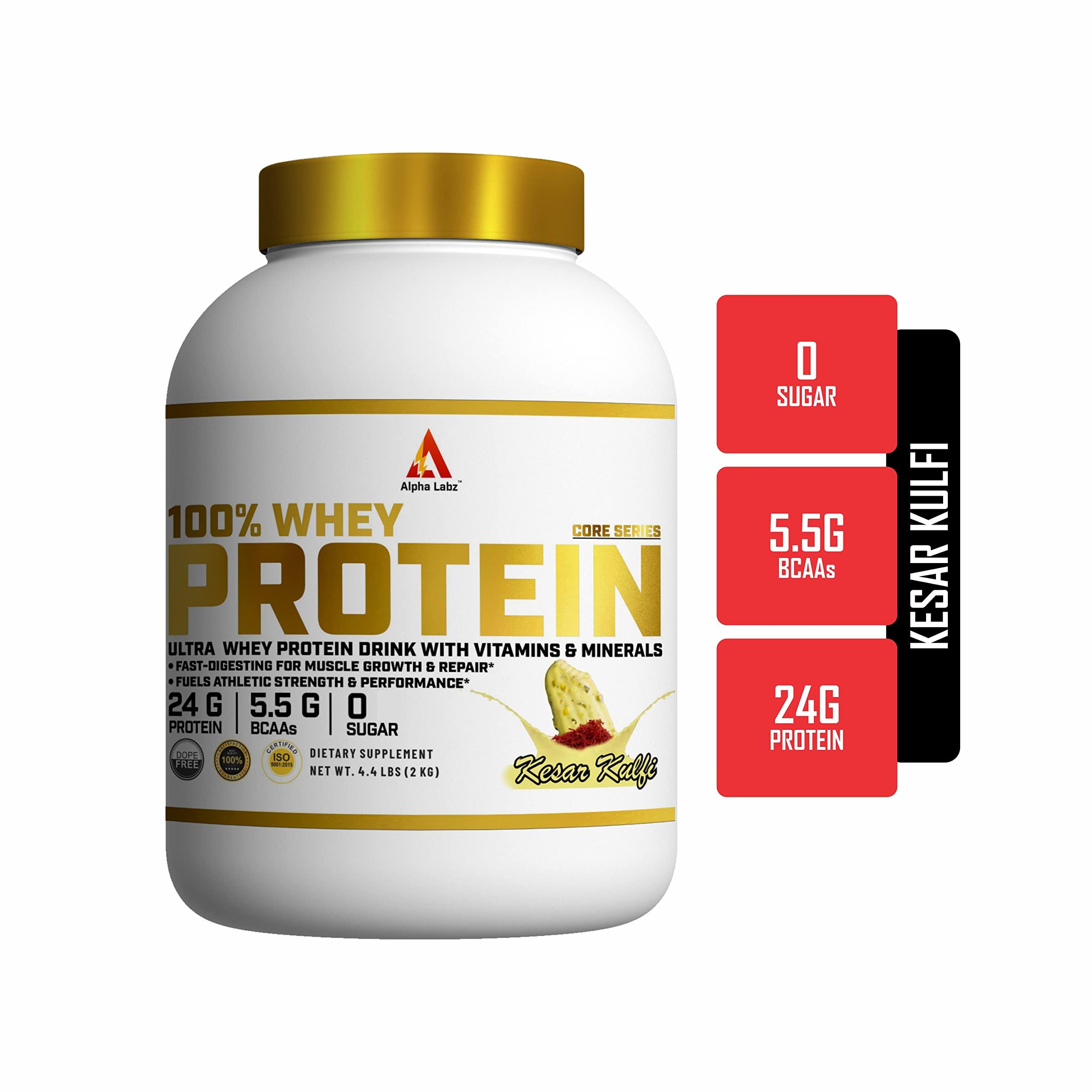 Alpha Labz Alpha Labz Whey Protein Supplement - 100% Whey Protein | Post Workout Whey Protein Isolate - 24g Protein, 5.5g BCAA, 2g Creatine for Fast Recovery & Lean Muscle| Mass Gainer Protein Powder | Protein Powder for Muscle Gain & Muscle Builder for Men and