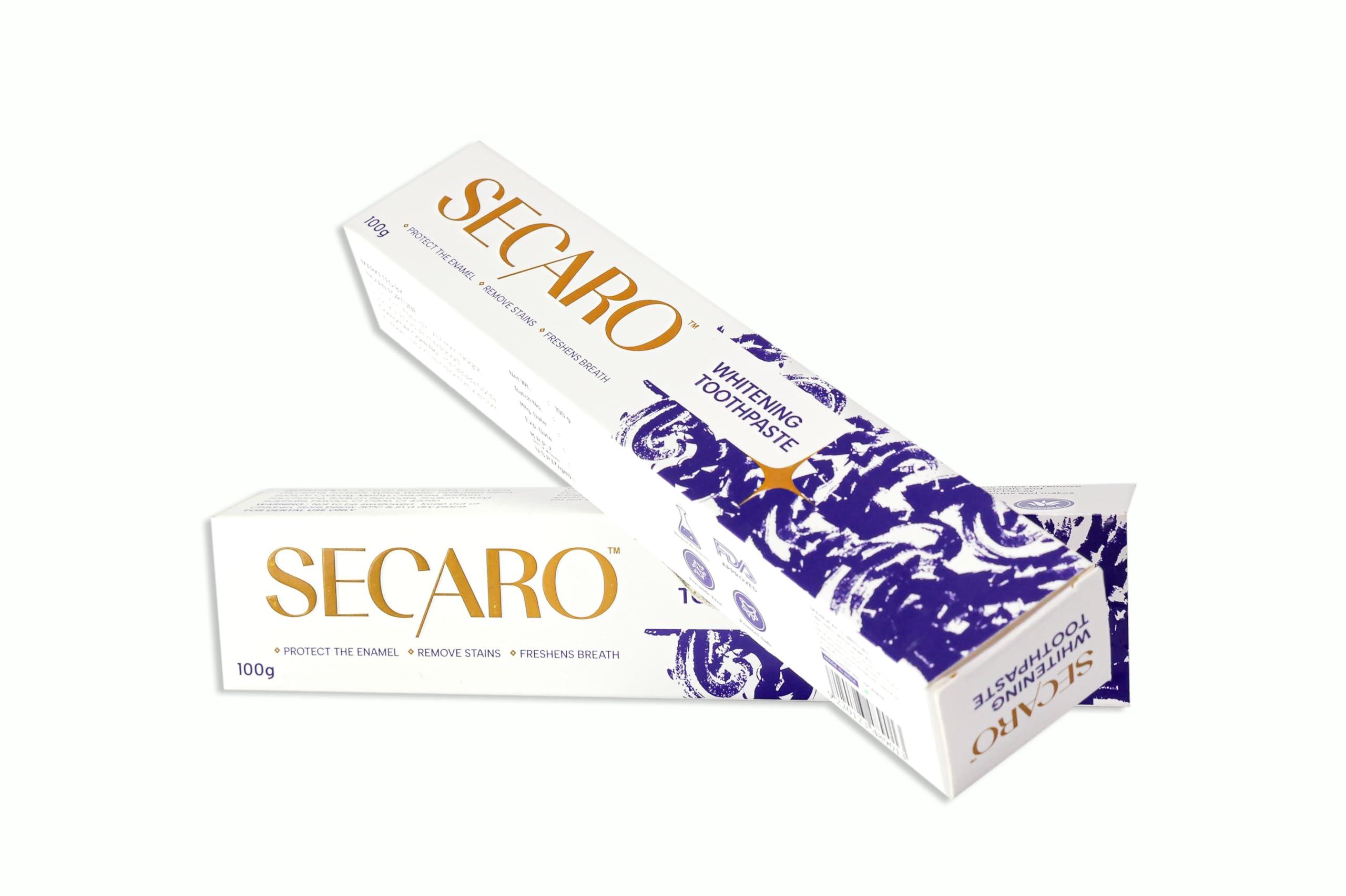 Secaro Secaro Teeth Whitening Toothpaste | Pack of 3 Toothpaste for Fresh Breath | Cleans and Remove the Yellow Stains from Teeth | Cool Blue Color Toothpaste for Teeth Sensitivity | 100gm Each