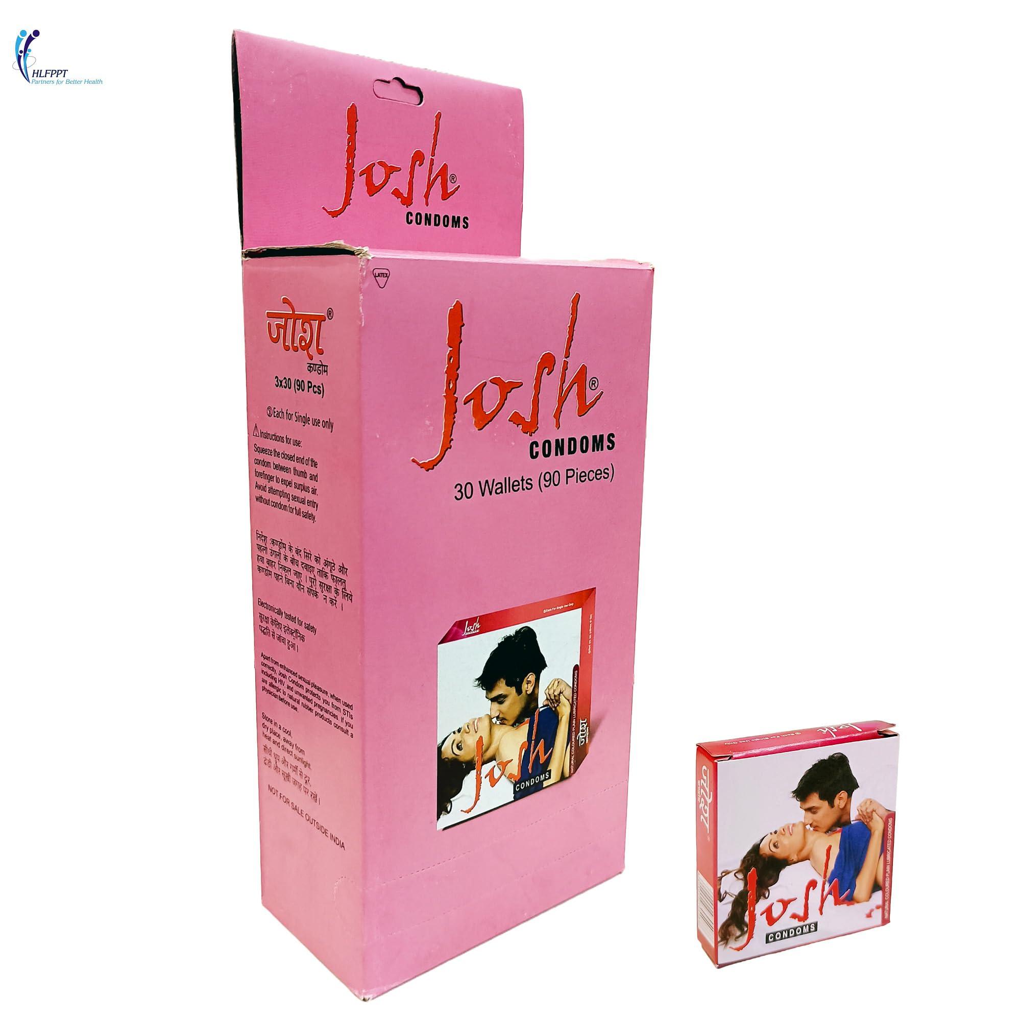 Josh Josh Pink Coloured Lubricated Dotted condoms for Sex Condoms for Men Pack of 30 Wallets (90 Condoms)