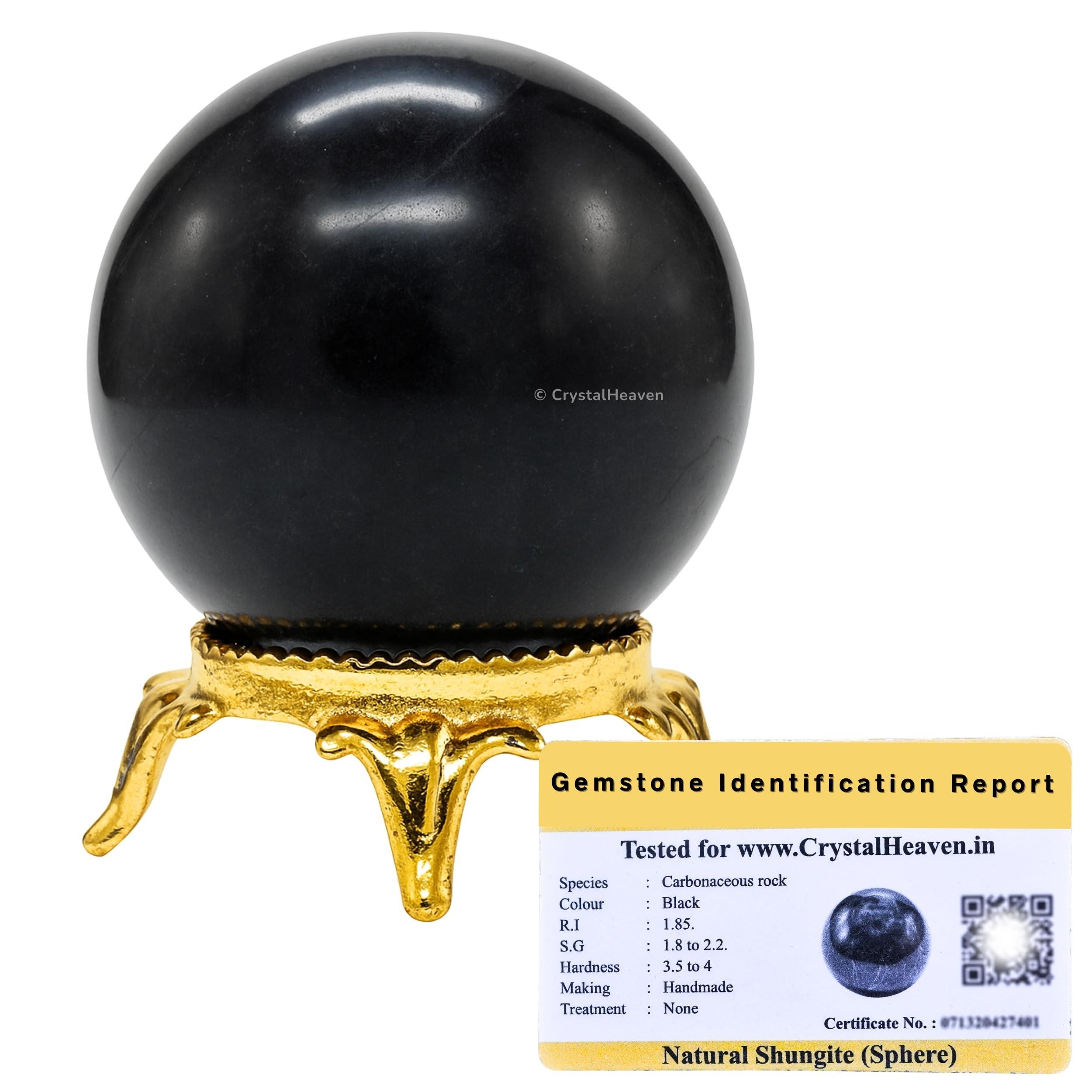 Crystal Heaven Certified Shungite Crystal Ball for Meditation - Premium Crystal Vastu Items for Home and Feng Shui Items for Good Luck - Ideal for Pooja Supplies and Spiritual Practices (2\" Inch)