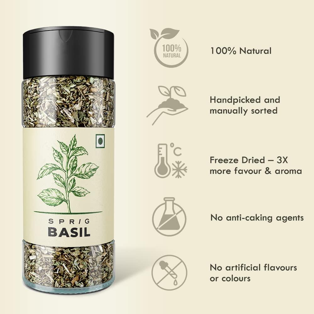 S P R I G SPRIG Basil Herb | Basil Seasoning for Italian Cuisine| Basil Spice Sprinkler | Basil Flakes for Pizzas & Pastas | Make Basil Pesto | Crushed Basil Leaves for Cooking | No Preservatives No MSG | 7gm